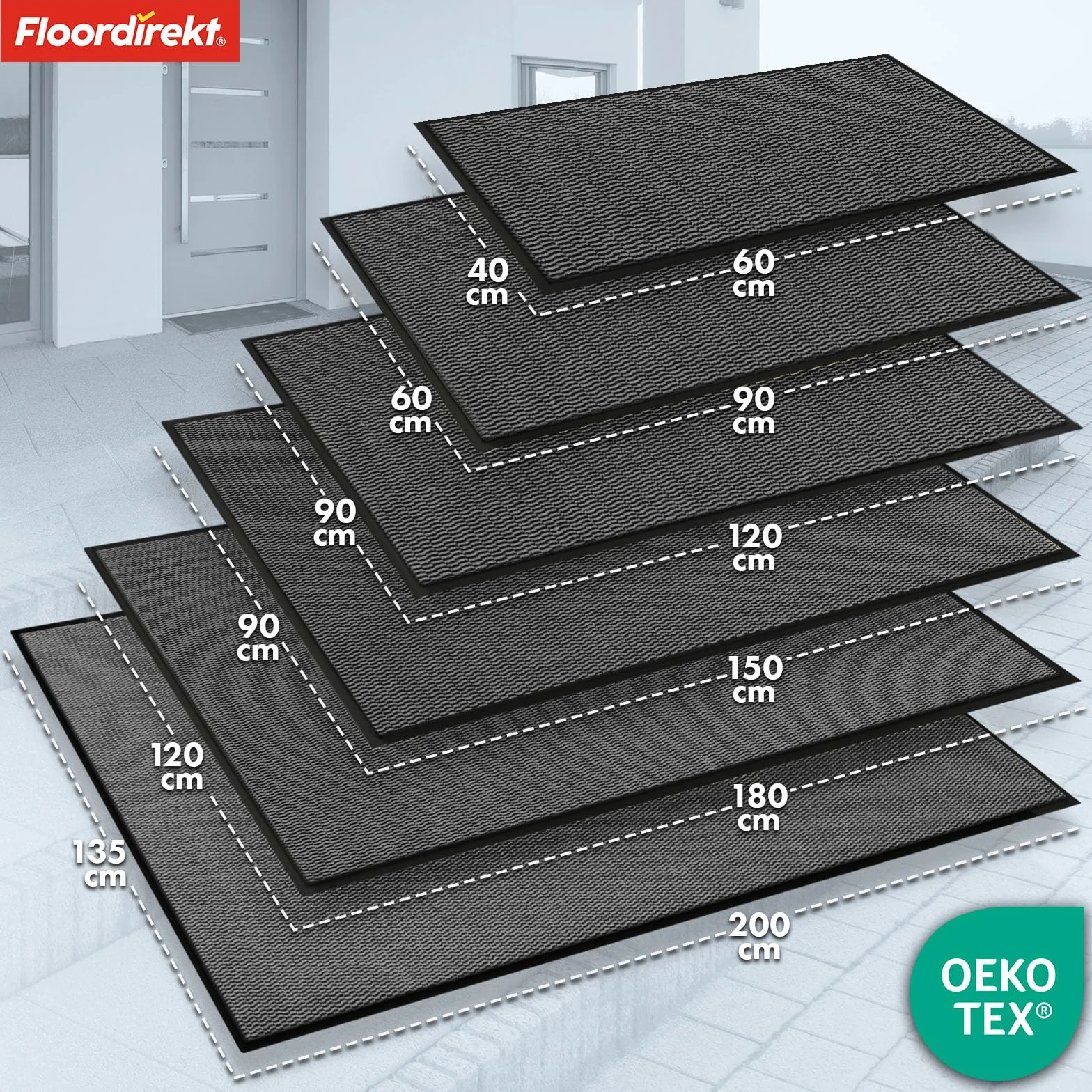 Floordirekt Sky Novo wycieraczka klasy premium, 60 x 90 cm, antracytowa, zatrzymująca brud do wewnątrz i na zewnątrz, antypoślizgowa i nadająca się do prania, wycieraczka do korytarza, dywan do drzwi