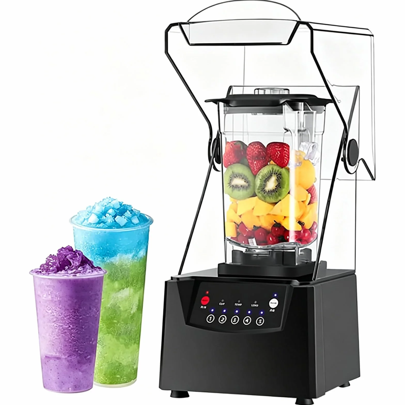 Dźwiękoszczelny Blender Komercyjny 1,8 l z Pokrywą, 22000 obr./min, 5 Prędkości, do Mrożonych Soków i Smoothie