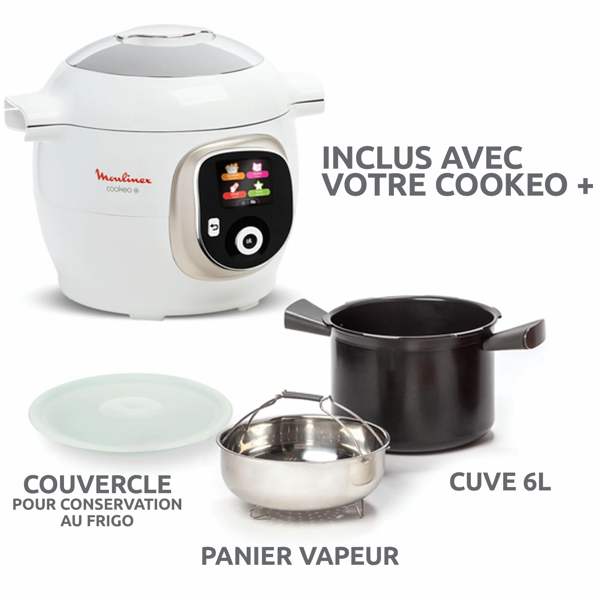 Moulinex, Cookeo Inteligentny multicooker 6L, 150 wbudowanych przepisów, gotowanie bez nadzoru, intuicyjny ekran, instrukcja gotowania, aplikacja MyMoulinex, 1600 W, biały, 15 lat, możliwość naprawy