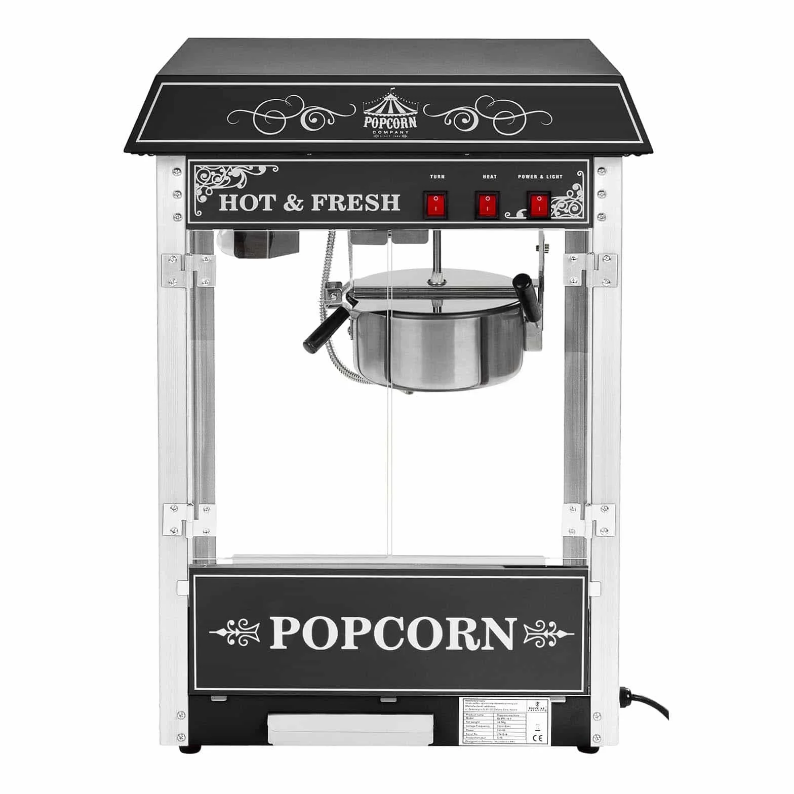 Royal Catering Maszyna do popcornu 1600 W 5 kg/h retro czarna