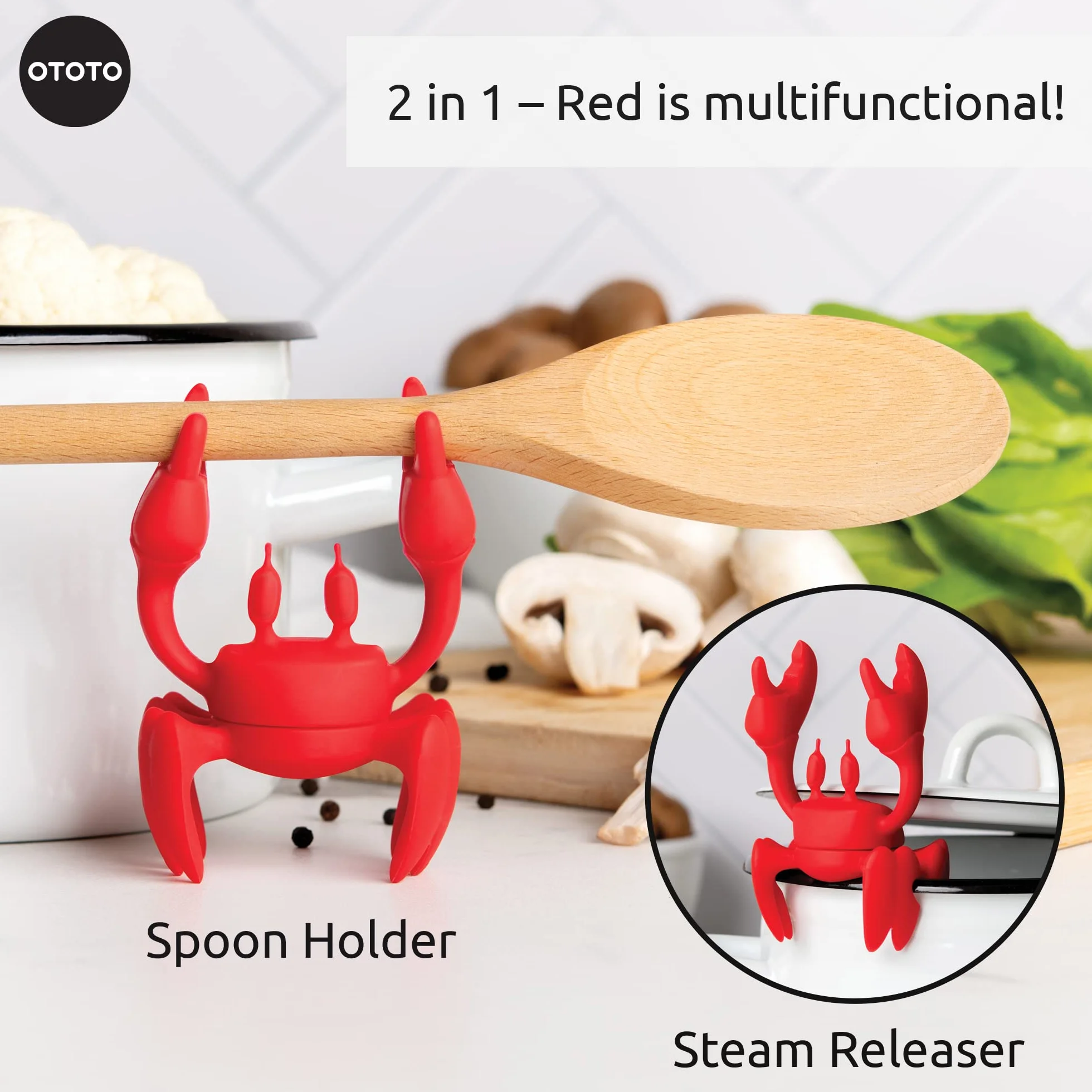 OTOTO Red The Crab Silikonowa podpórka na przybory – prezenty kuchenne, silikonowa podpórka na łyżki – odporna na wysokie temperatury kuchnia – uwalniacz pary, podpórki i uchwyty na pałeczki