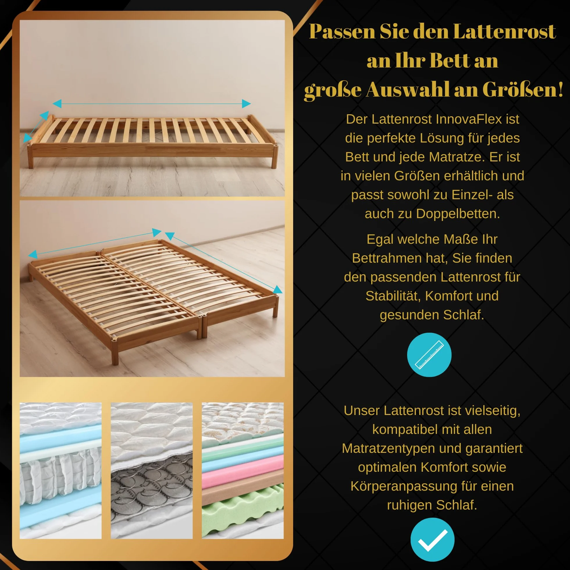 Rolowany Stelaż Listwowy 90x200cm - 18 Elastycznych Listew, Cicha Konstrukcja z Nakładkami Wyciszającymi - Solidny i Stabilny Stelaż Pod Materac - Łatwy Montaż - Obciążenie do 145kg