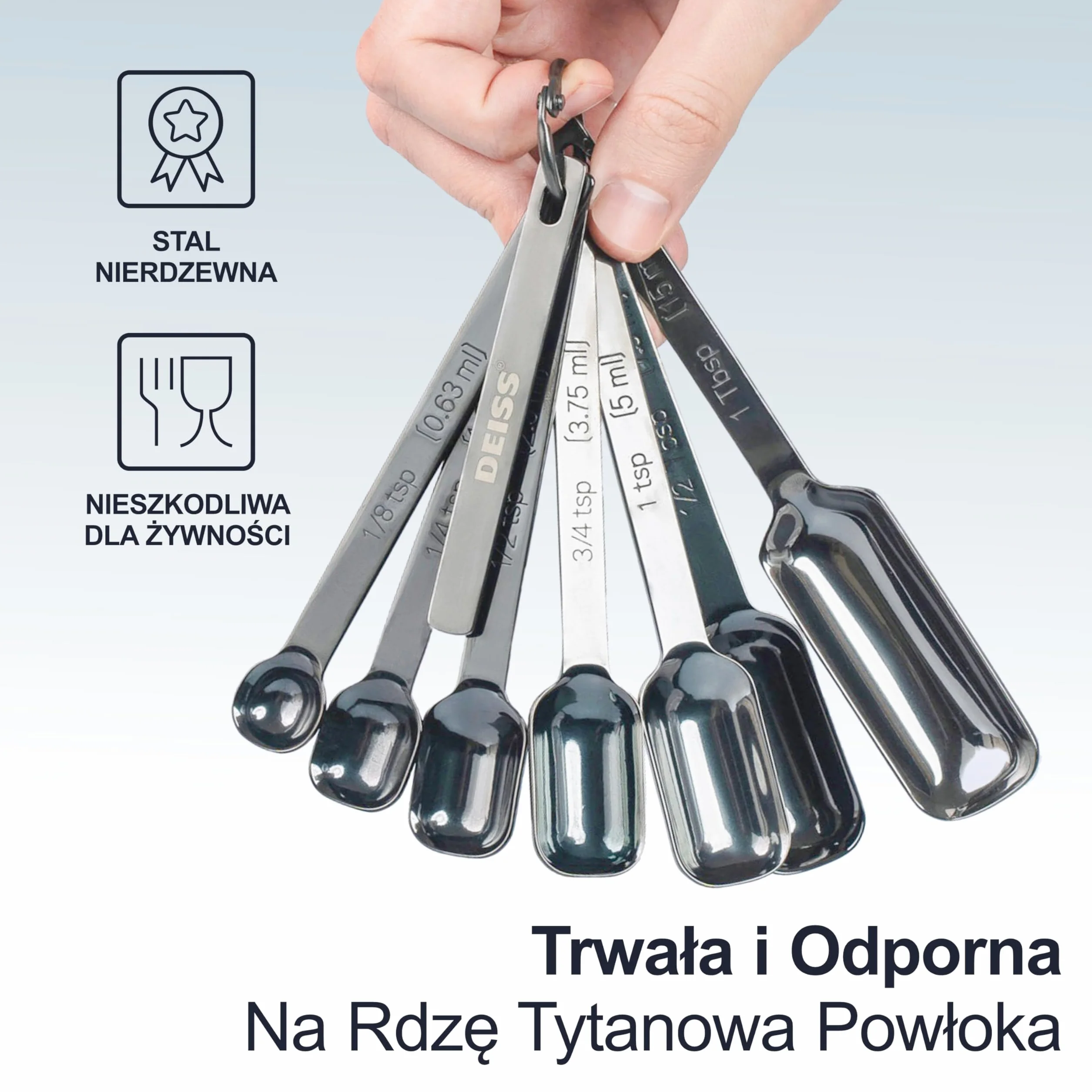 Deiss PRO Wytrzymałe Łyżki Miarowe ze Stali Nierdzewnej do Gotowania, Przypraw, Składników Suszonych i Płynnych, Mieszczący się w Słoiczku do Przypraw - Zestaw 7 Łyżek do Odmierzania z Regulacją