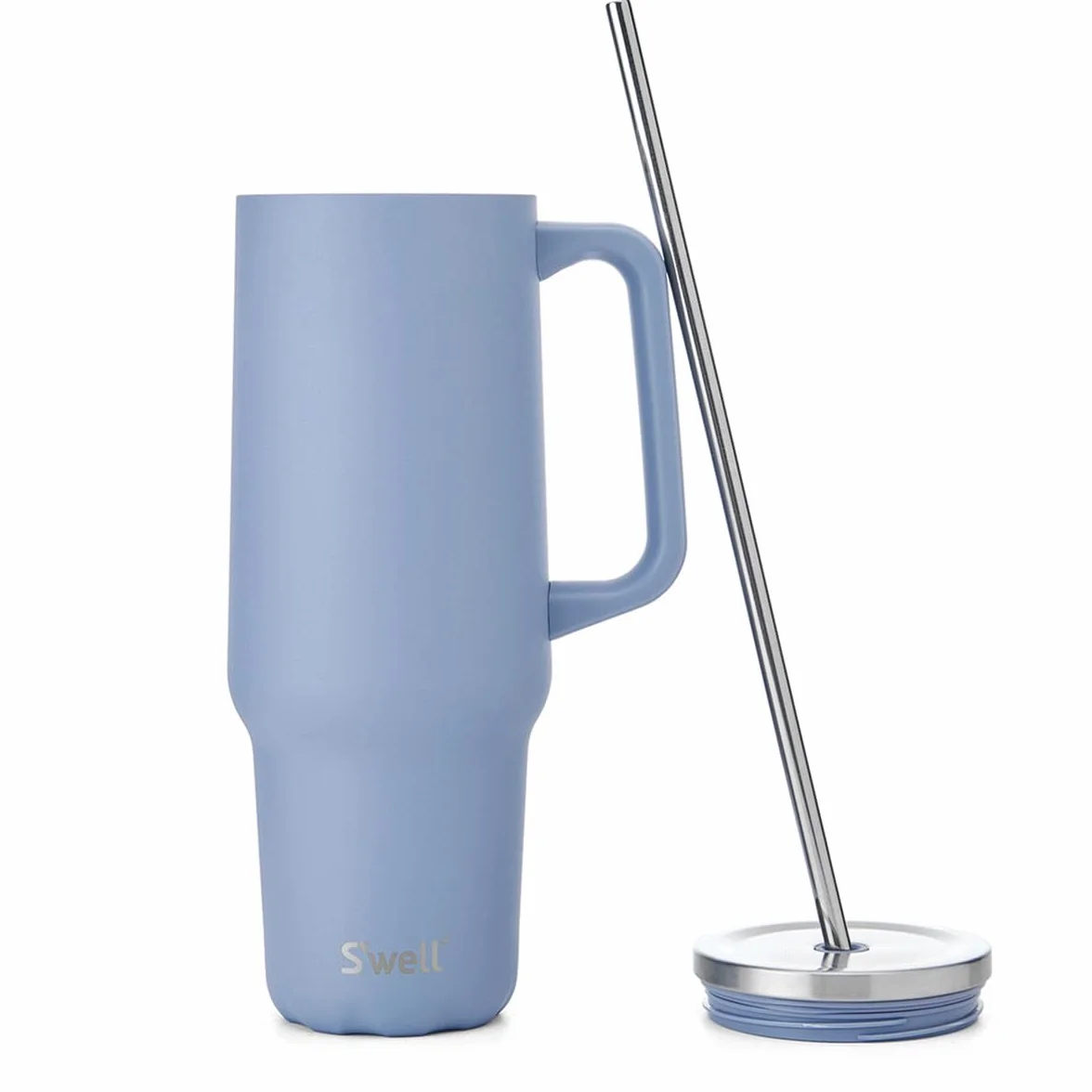 S'well Tumbler XL, kubek do napojów wielokrotnego użytku, ze słomką, trójwarstwowa butelka ze stali nierdzewnej, utrzymuje napoje gorące przez 50 h i zimno przez 10 h, 1180 ml, niebieska hortensja