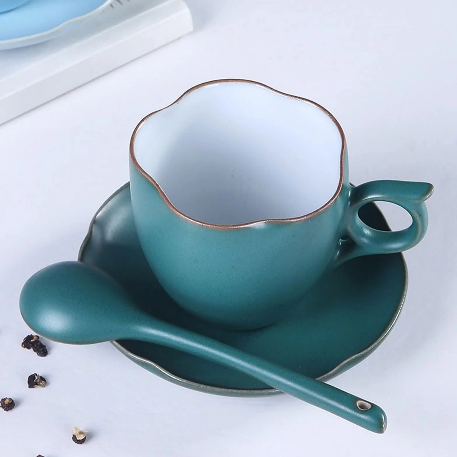 Szklanka Emaliowana, Kawa, Ceramiczny Kubek Do Kawy Z Łyżeczką Do Naczyń, Luksusowy Kubek Do Picia, Kubek Do Herbaty Popołudniowej, Kubek Do Kawy