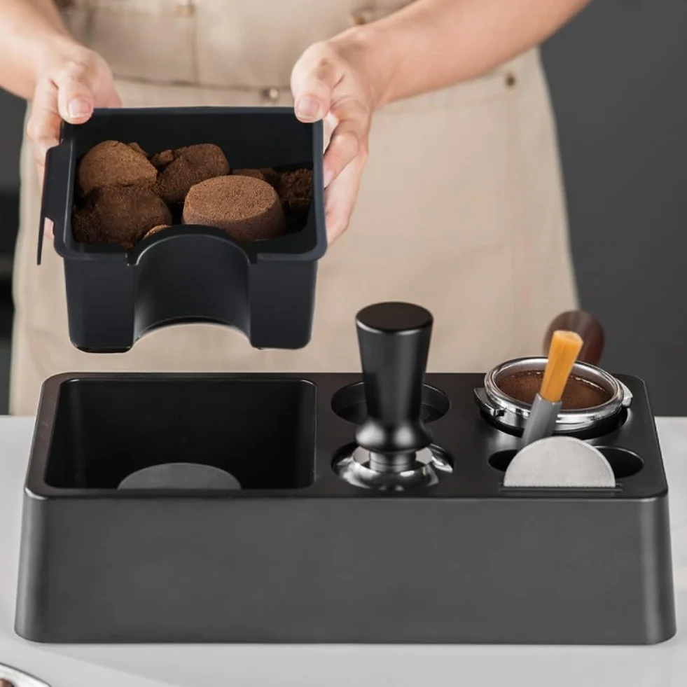 Pudełko do espresso z antypoślizgową podstawą do codziennego użytku i Sto zawiera tamper i dystrybutor, białe akcesoria do kawy dla baristów i domowego parzenia