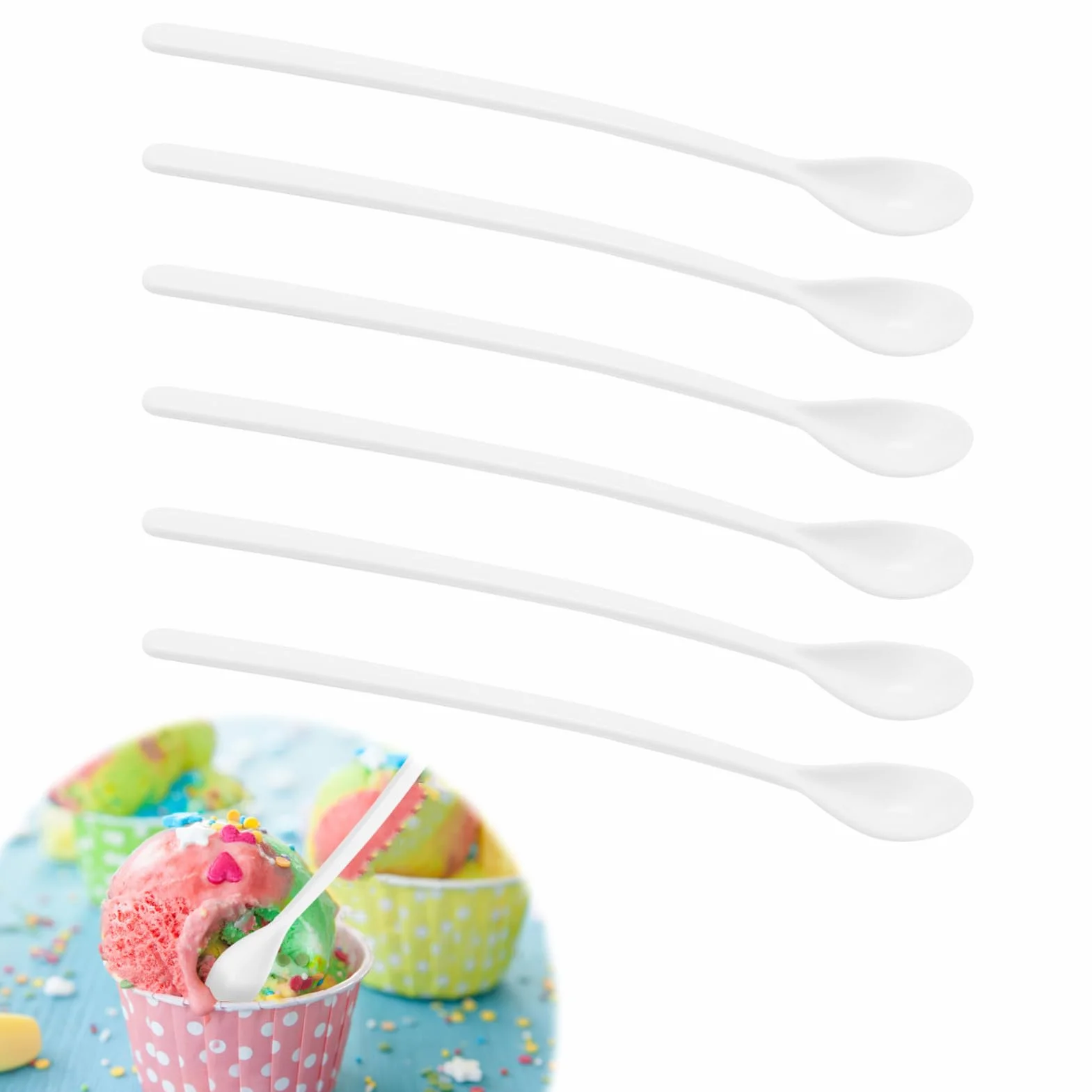 6 sztuk łyżek do jajek z tworzywa sztucznego, 11 cm plastikowe łyżki śniadaniowe, wysokiej jakości łyżki z tworzywa sztucznego, długie, idealne do łyżeczek do kawy, łyżeczek do herbaty, łyżeczek