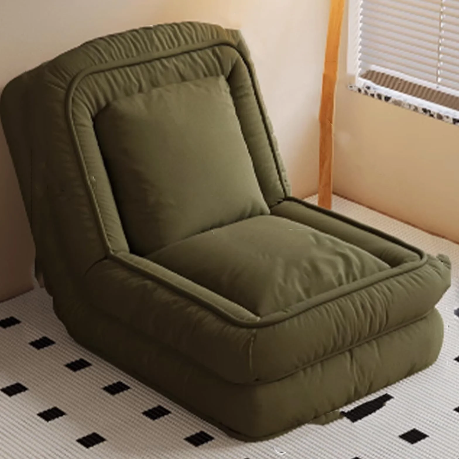 Składana sofa łóżko krzesło podłogowe, regulowane krzesło z oparciem, wielofunkcyjne krzesło akcentujące do salonu i sypialni, idealne do gier i czytania, zielone, 140 x 90 cm