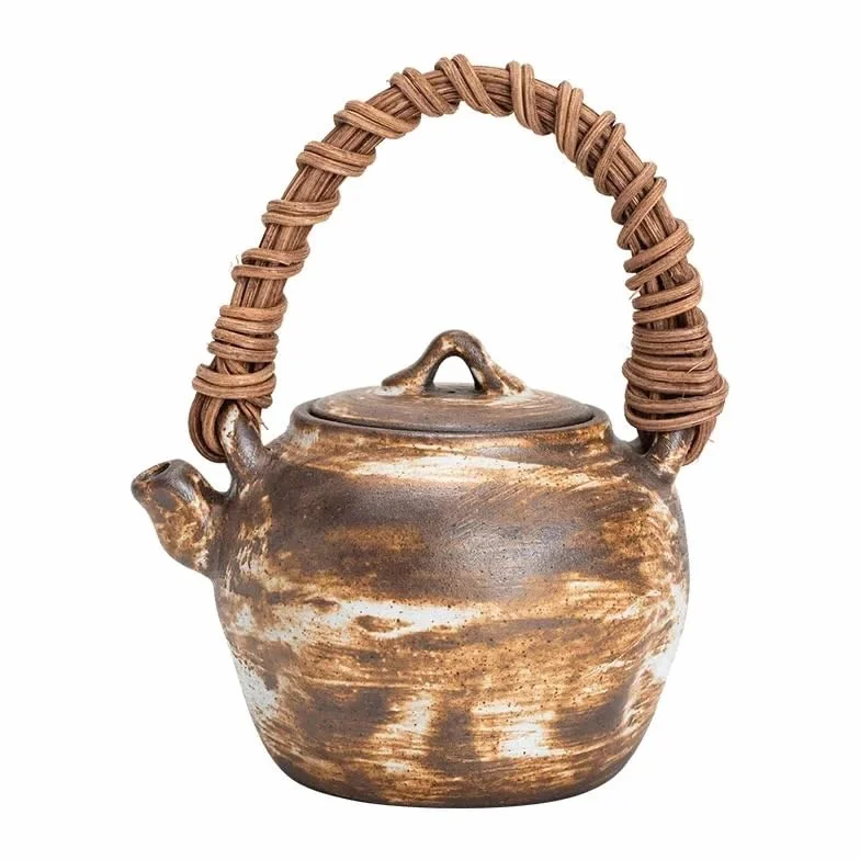 Ręcznie wykonany kamionkowy dzbanek do herbaty ziołowej z rattanowym uchwytem vintage Teaware na ceremonię herbaty Kung Fu herbata liściasta stroma z uchwytem pętelkowym