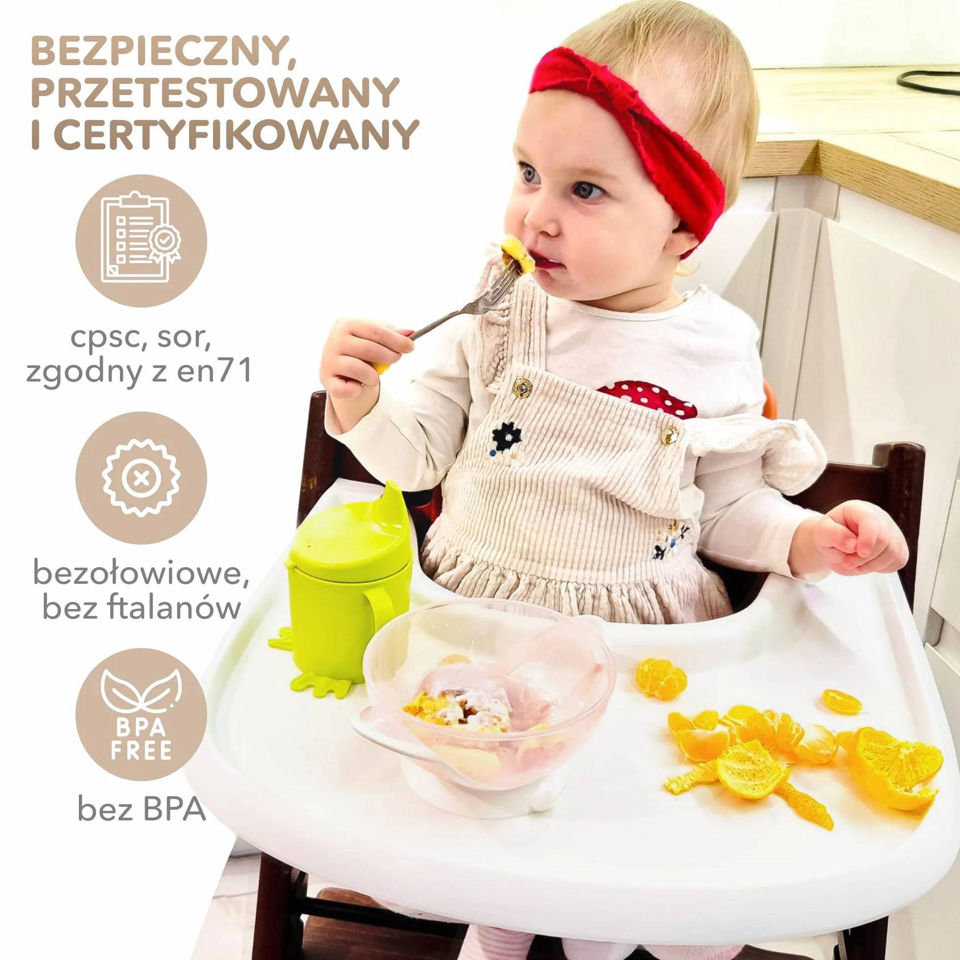 Stół do wysokiego krzesła kompatybilny z krzesłem Stokke Tripp Trapp z wydajną, gładką powierzchnią ssącą, ergonomiczną, łukowatą konstrukcją, błyszcząco-białym, nie zawiera BPA, łatwy montaż