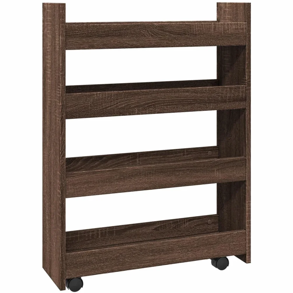 Meble Przedmiot dom Wąski wózek do przechowywania 4-poziomowy brązowy dąb Engineered Wood-Furniture