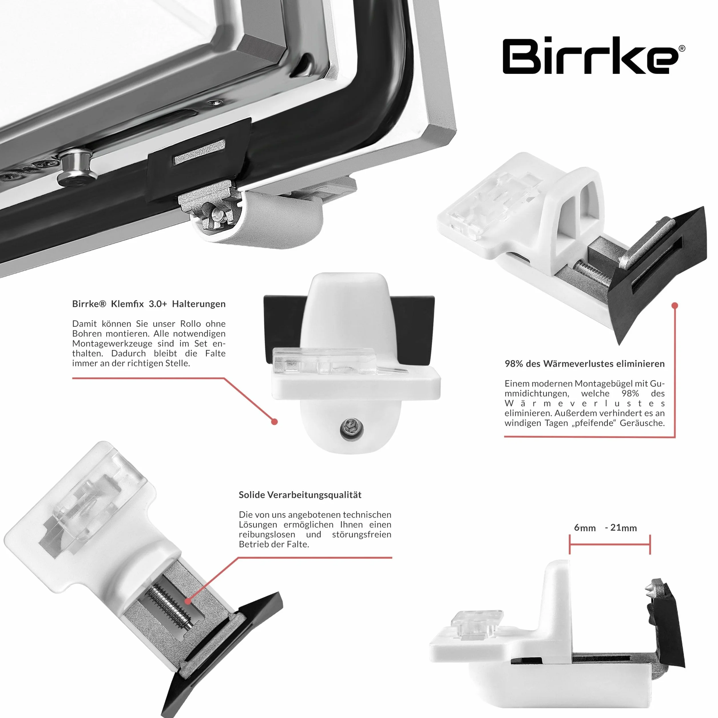 Birrke® Plisa Okienna Bez Wiercenia, Półzaciemniająca, 55x220 cm – Roleta Plisowana z Funkcją Regulacji Góra-Dół, Ochrona Prywatności, Osłona Przeciwsłoneczna, Łatwy montaż - Biały