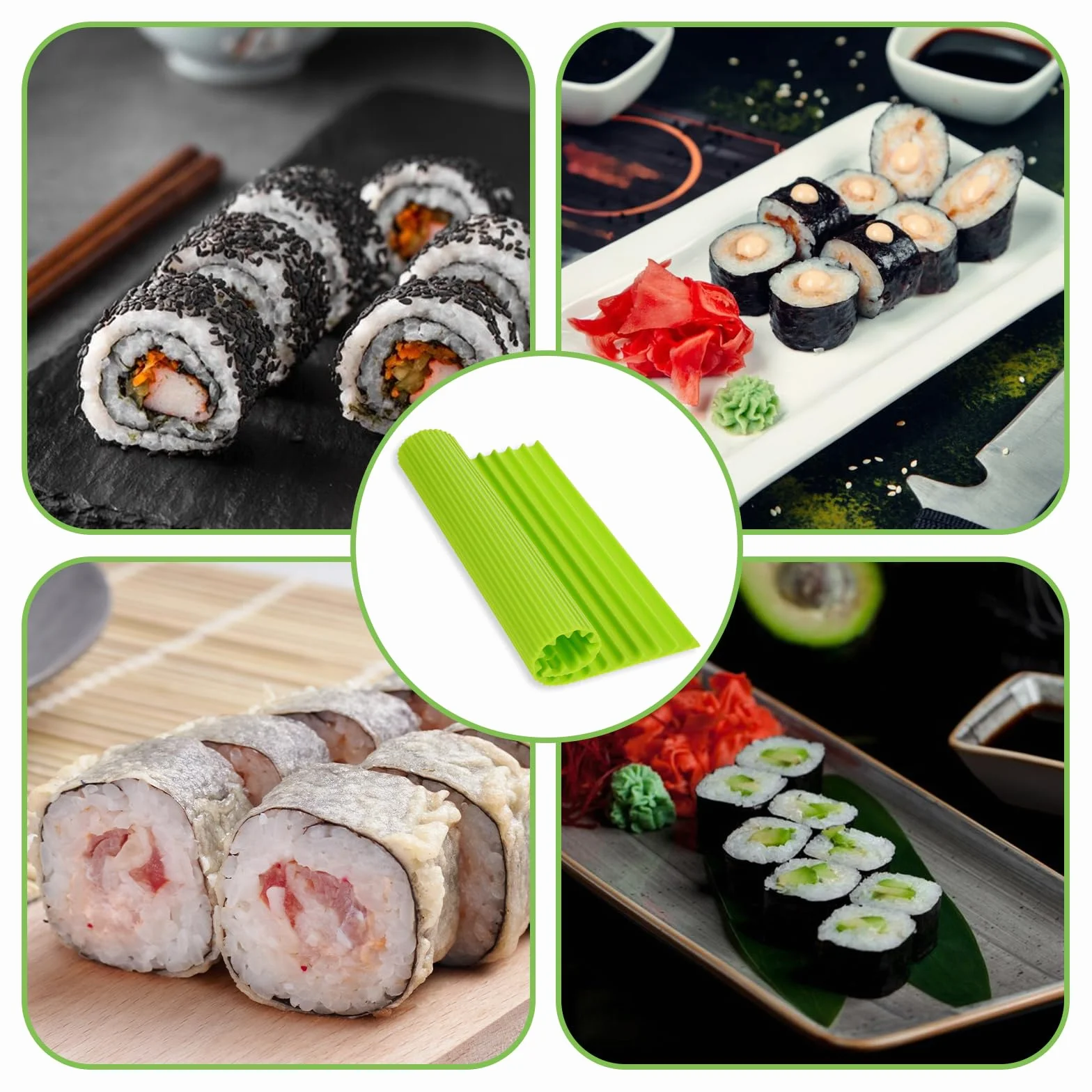 Silikonowa mata do sushi 20 x 18 cm, nieprzywierająca, wielokrotnego użytku, zestaw dla początkujących
