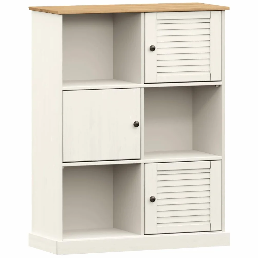 Générique Regał z litego drewna sosnowego, biały, 90 x 35 x 114,5 cm, regał na książki z 6 metalowymi przegródkami i guzikami, wytrzymały i łatwy w pielęgnacji schowek na książki