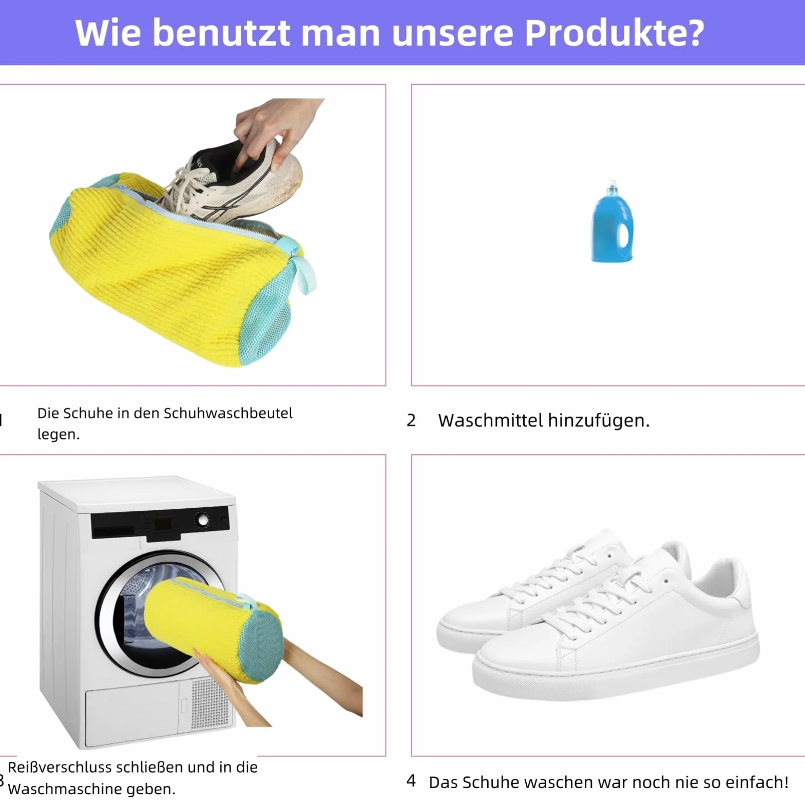 Zestaw 2 worków do prania butów, czyszczenie w zakresie 360°, amortyzujące uderzenia i redukujące hałas, wielokrotnego użytku do pralki, siatki na pranie (żółte)