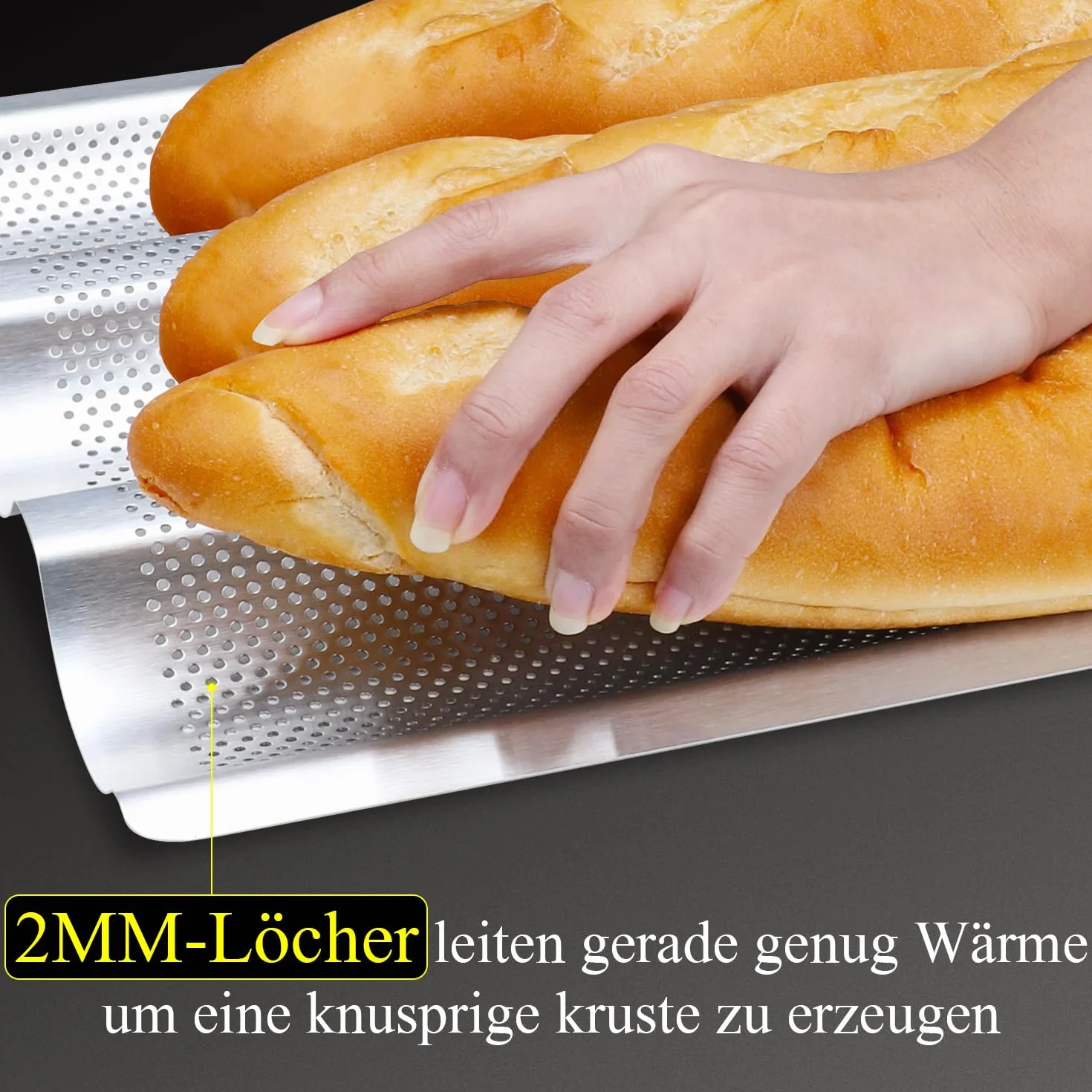 Hotec Foremka do pieczenia 3 bagietek z powłoką zapobiegającą przywieraniu, idealna jako forma do bagietek, akcesoria do pieczenia chleba, blacha do bagietek, blacha do pieczenia bagietki (38 x 24,5