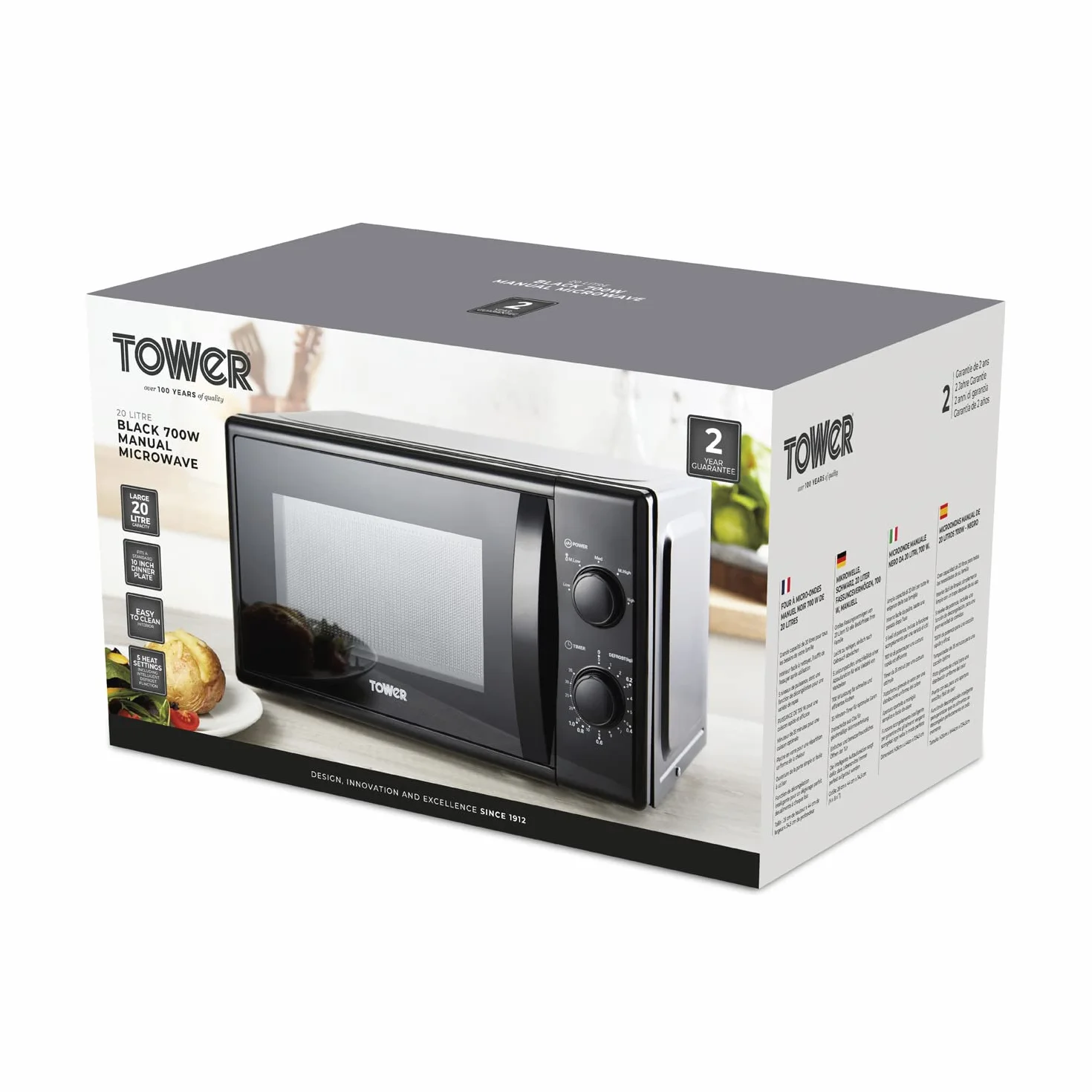 Tower Mikrofalowy z 5 Moc Poziomy oraz 35 Minuta Timer, 20 Litr Pojemność, 700 Watts, Czarny