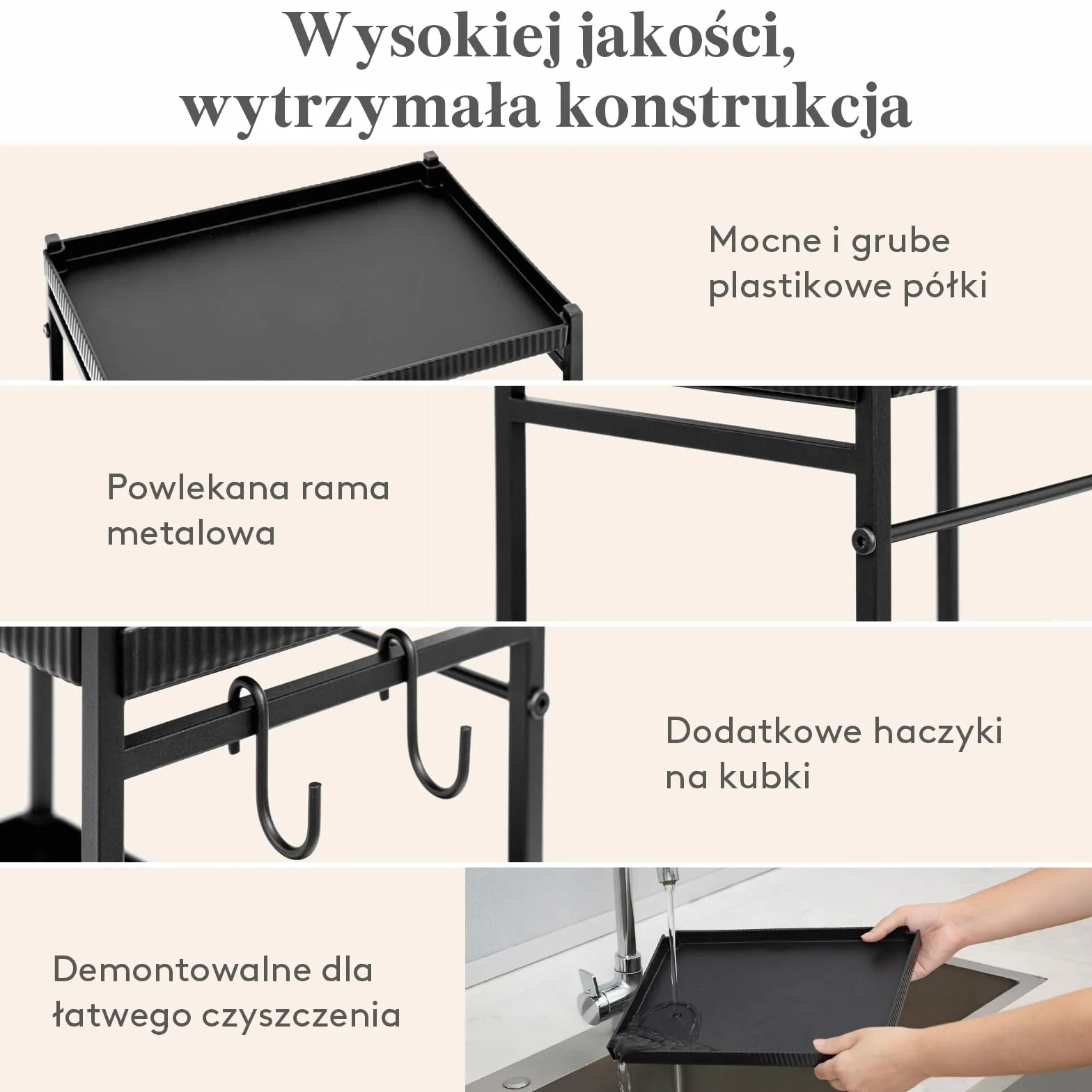Lifewit 2-Poziomowy Plastikowy Uchwyt na Kubki z Metalowym Stojakiem, Organizer na Kawę do Biura z 4 Haczykami na Kubki, Organizer na Przyprawy do Szafki Kuchennej, Blat Kuchenny, Czarny