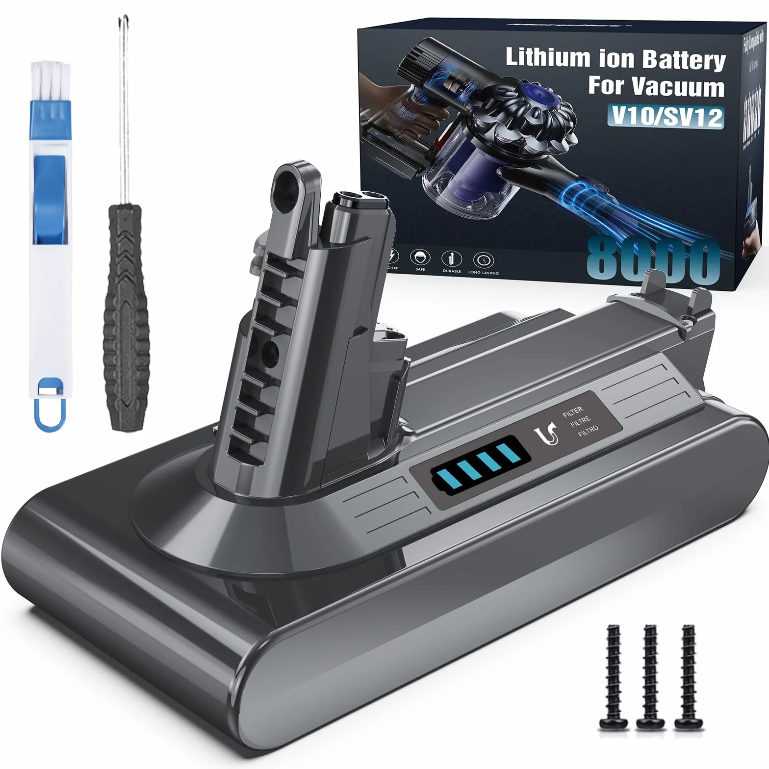 Morpilot Akumulator 8000 mAh do odkurzacza Dyson V10 SV12, akumulator zamienny do odkurzacza akumulatorowego V10 Absolute Animal Motorhead Fluffy Extra Cyclone, zamiennik Dyson 969352-02