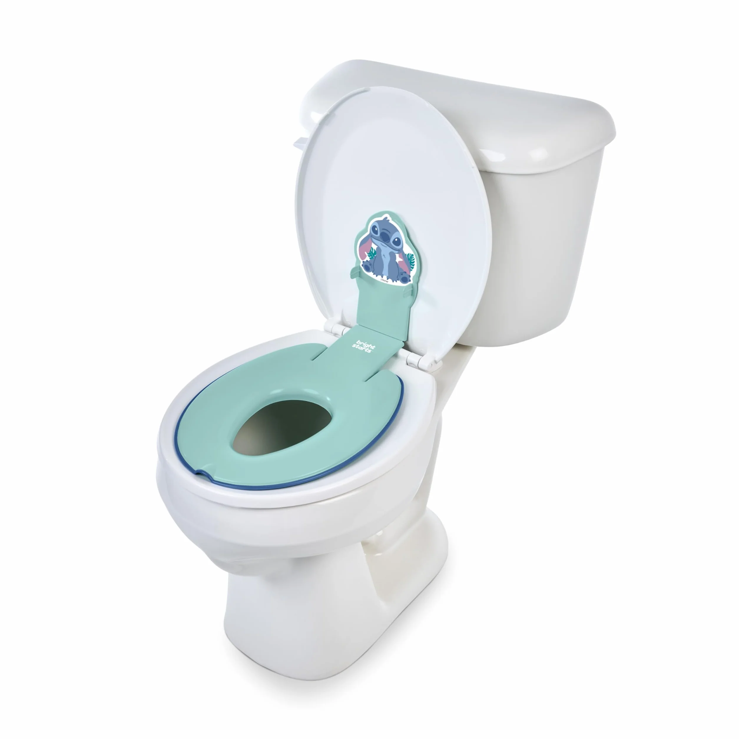 Bright Starts Disney Baby Stitch Flip & Sit Nocnik, bezpiecznie mocuje się do toalety, oszczędzający miejsce design pasuje do większości toalet, łatwy do czyszczenia