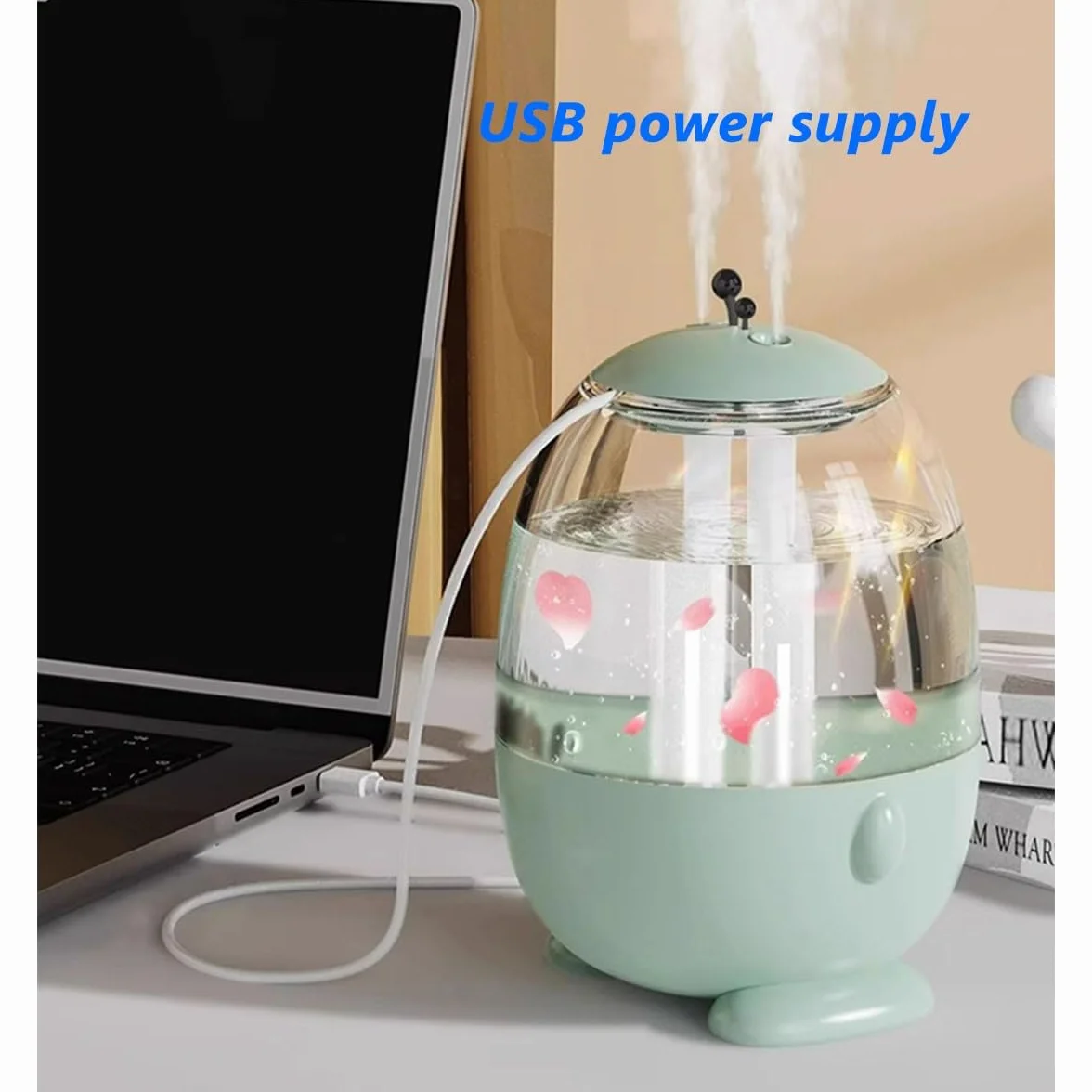 Nawilżacz powietrza do sypialni – ultradźwiękowy mini nawilżacz powietrza USB 3 l z miękką lampką nocną, regulowany tryb mgły, automatyczne wyłączanie 10 godzin, idealny do użytku na biurku