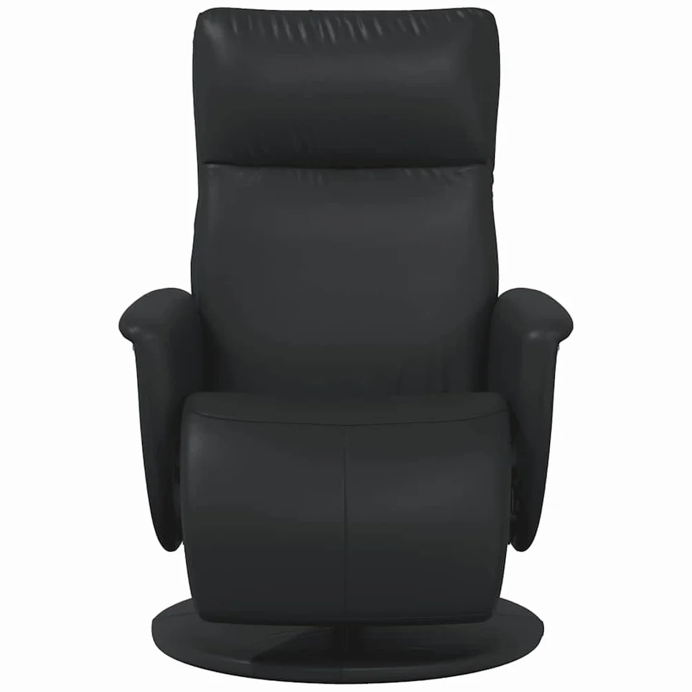 Fotel relaksacyjny z podnóżkiem, czarny, sztuczna skóra, obrotowy, z funkcją leżenia, ergonomiczny, wygodny, do salonu, biura, kącika do czytania, kominka