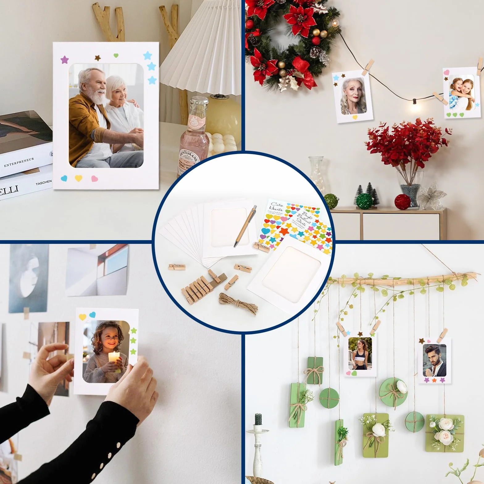 Ramka na zdjęcia wisząca dekoracja ścienna 6 cali DIY papierowa z naklejkami i piórem
