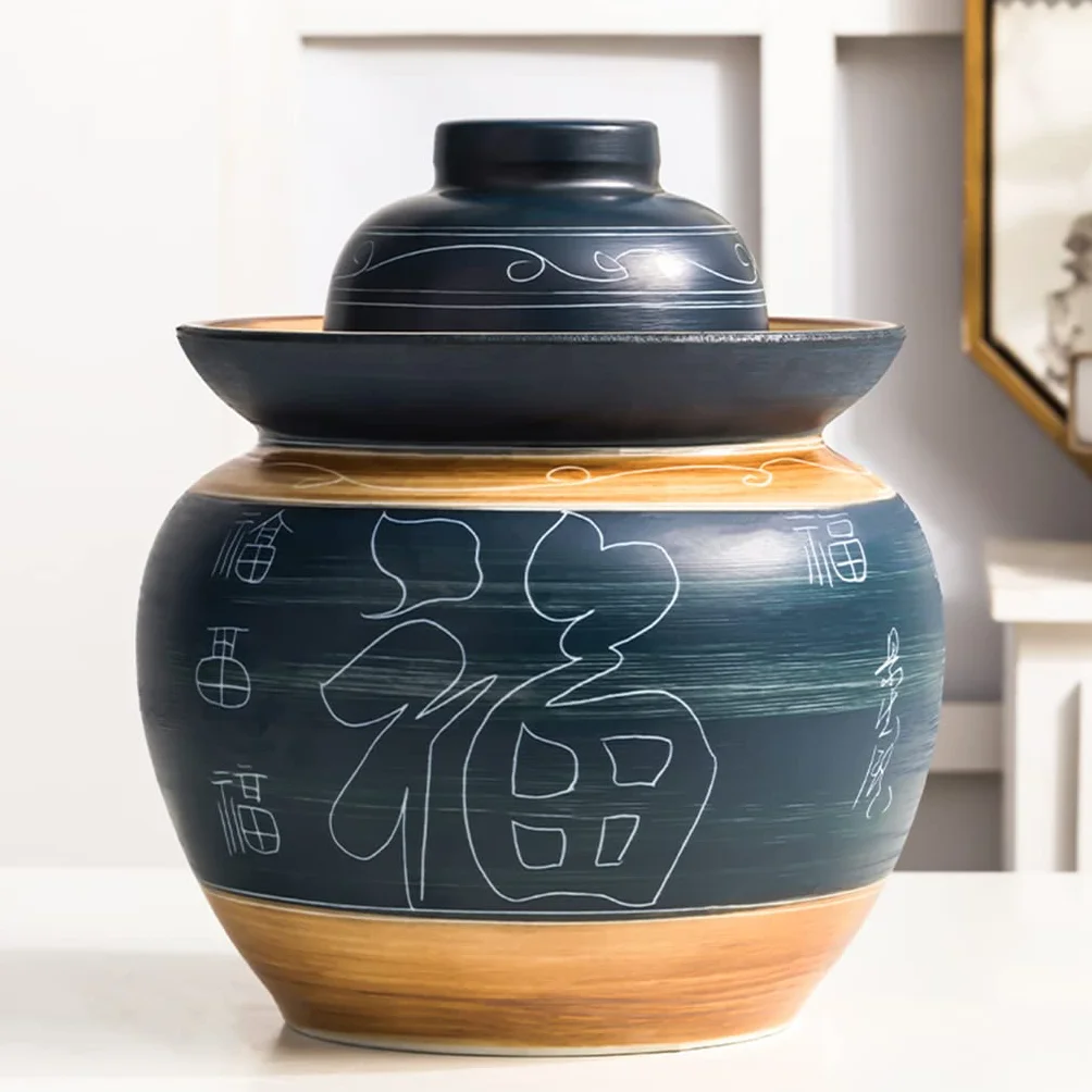 Słoik na ogórki tradycyjny chiński ceramiczny garnek do fermentacji słoik do kiszenia z uszczelką wodną i pokrywką z rurką powietrzną, duży pogrubiony ceramiczny słoik do kiszenia kimchi garnek