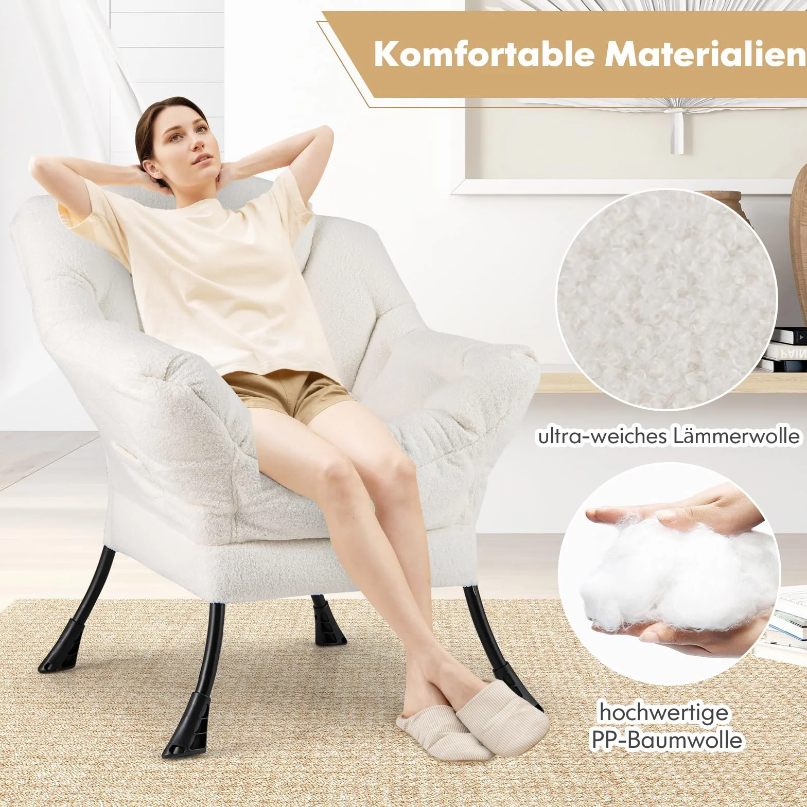 COSTWAY fotel tapicerowany relaksacyjny z podłokietnikami i boczną kieszenią Beige