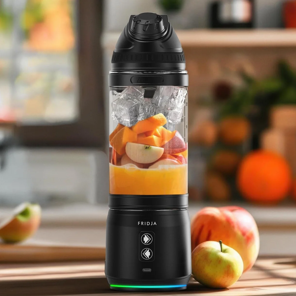 Fridja Przenośny blender F500, mocny silnik 240 W, akumulator USB-C, szczelna i kompaktowa konstrukcja, idealny do smoothie, koktajli proteinowych, podróży i siłowni, butelka bez BPA, 6-listkowe