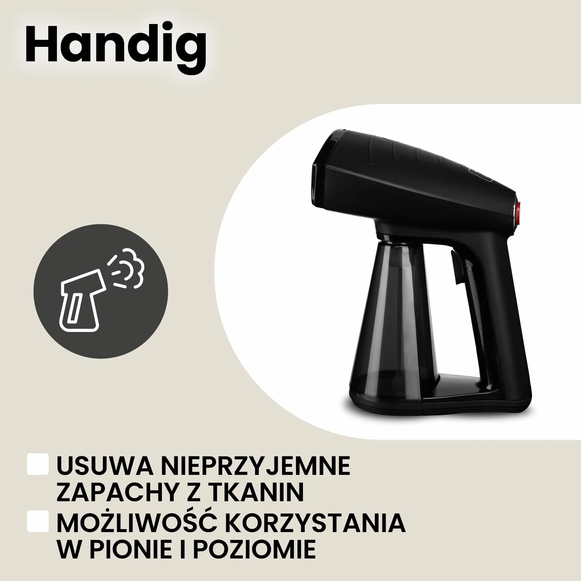 ZEEGMA Handig Parownica (steamer) do ubrań, 1500 W, 40 sekund przygotowania, 30 g/min, przewód - 2,5 metra, możliwość pionowego i poziomego prasowania, praktyczna torba w zestawie