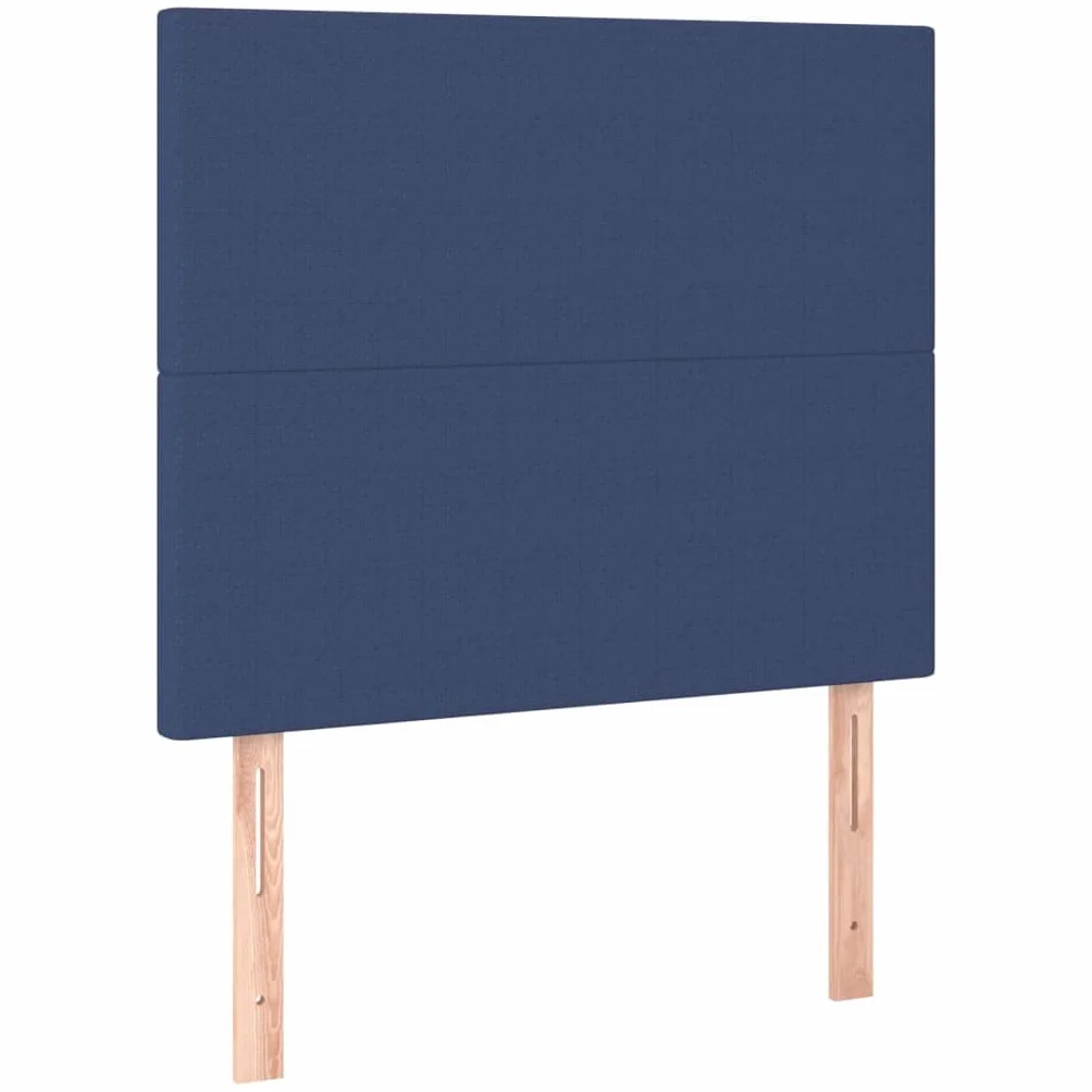 Łóżko kontynentalne niebieskie, 80 x 200 cm, z obiciem materiałowym i materacem ze sprężynami kieszeniowymi, zagłówkiem z regulacją wysokości, łóżko pojedyncze z nakładką na materac, stabilna