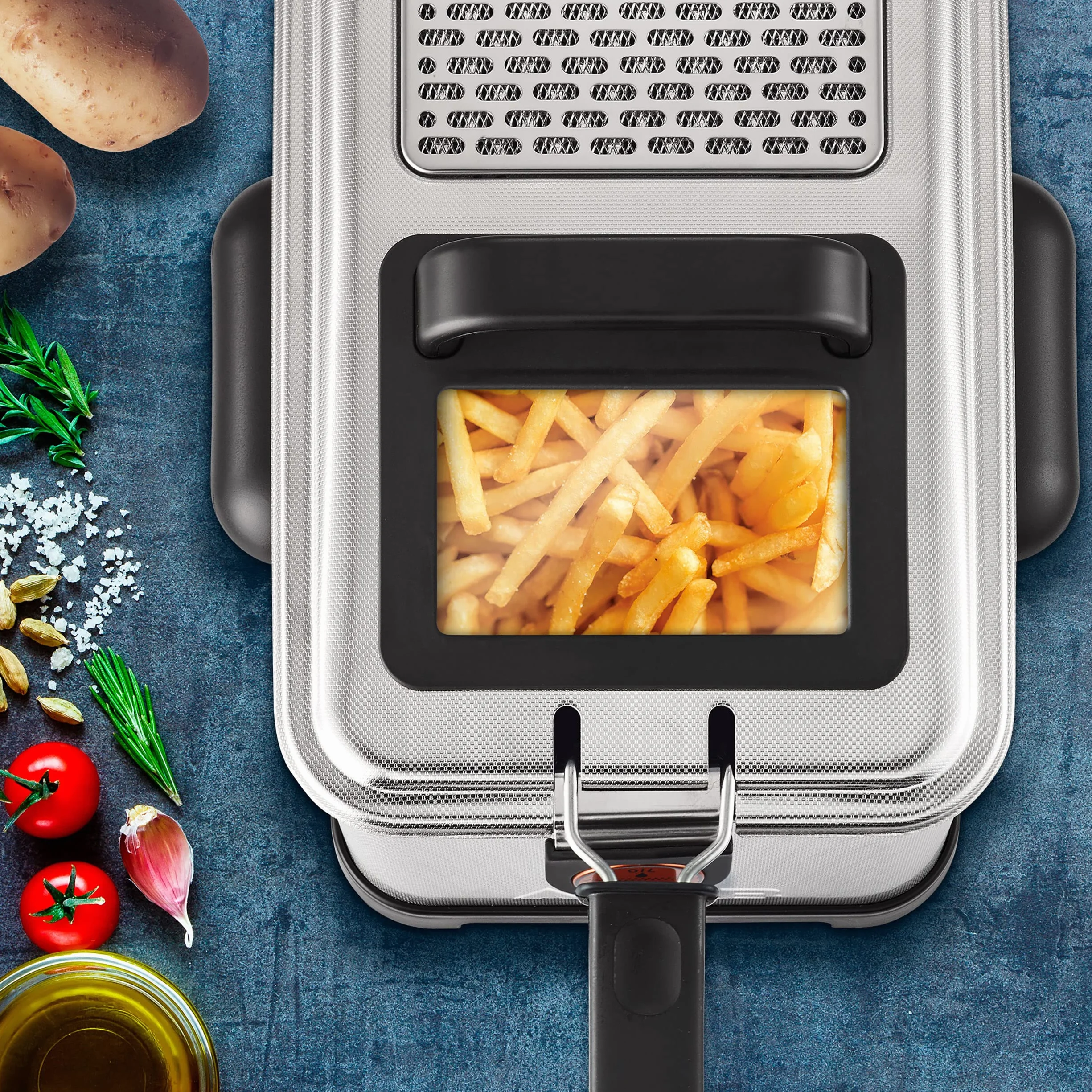 Tefal Filtra Pro FR5160 frytkownica elektryczna, pojemność 4 l, sitko do zbierania czystego oleju, części nadające się do mycia w zmywarce, okienko, regulowana kontrola temperatury, czarna, stal