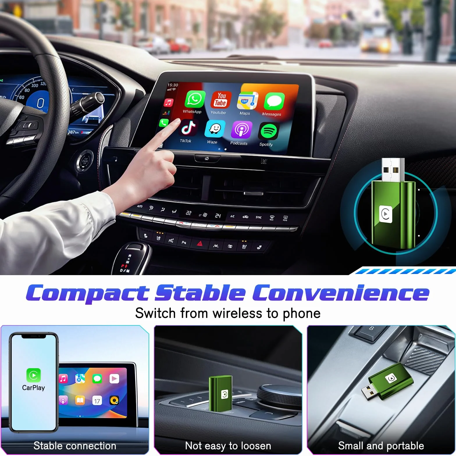 Mini Wireless Carplay Adapter UK for iPhone, 2025 Stable Universal Wireless carplay Adapter, Fast Convert Factory Wired to Wireless CarPlay Dongle Cars for Apple for iOS (NOT for Android)