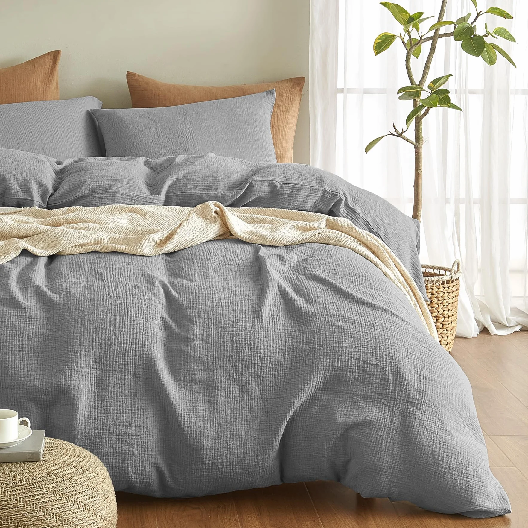 Bailix Premium Komplet pościeli z muślinu 200x220, 3-częściowy, 100% bawełna, oddychająca i nie wymaga prasowania, poszwy na kołdry 200x220cm + 2 poszewki na poduszki 80x80cm, zestawy pościeli