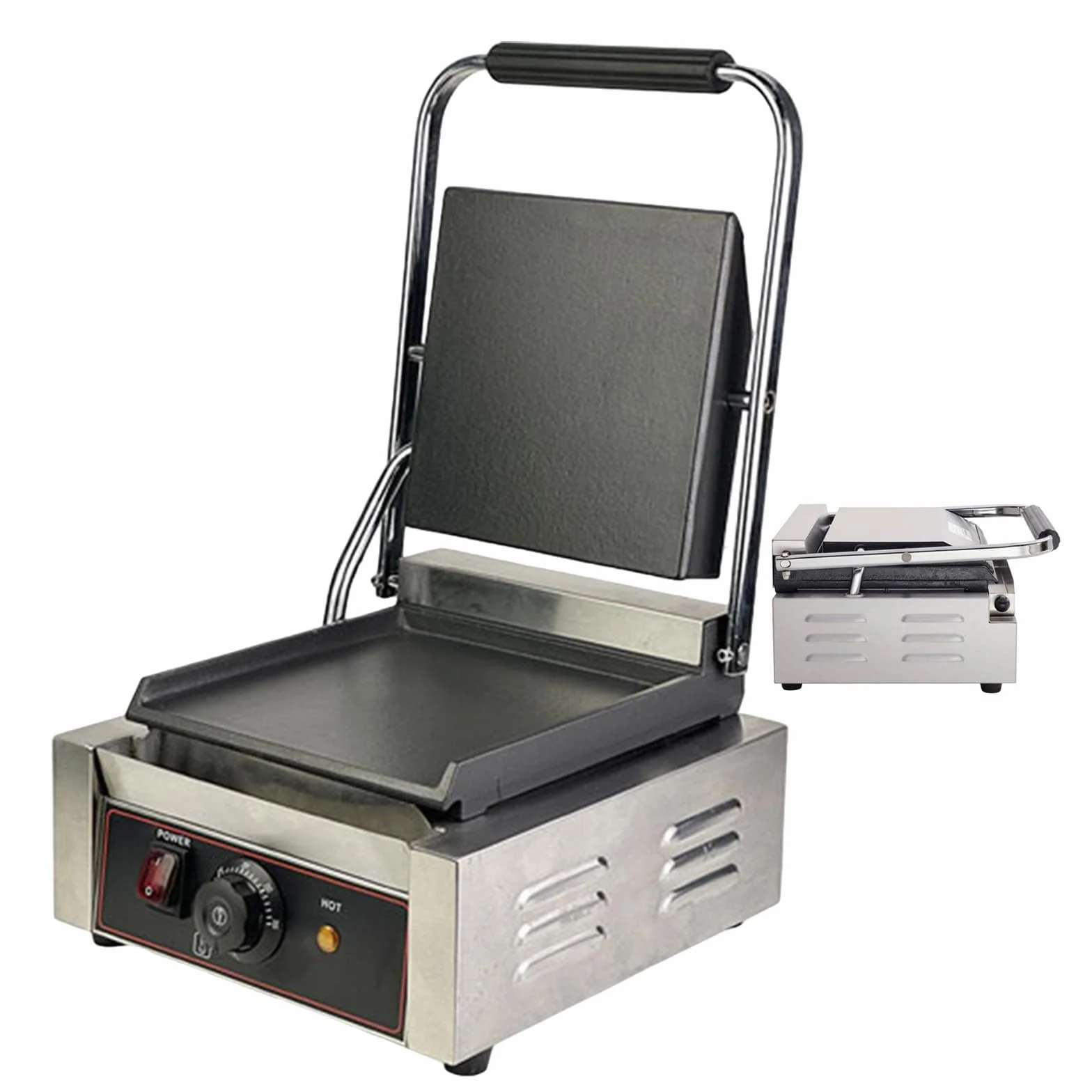Elektryczny grill do kanapek i wyciskarka do chleba, proste tostery do kanapek z rowkowanym i gładkim talerzem, do steków, mięsa, warzyw, równomiernego podgrzewania, 1800 W, karbowane (Groo/Smoo