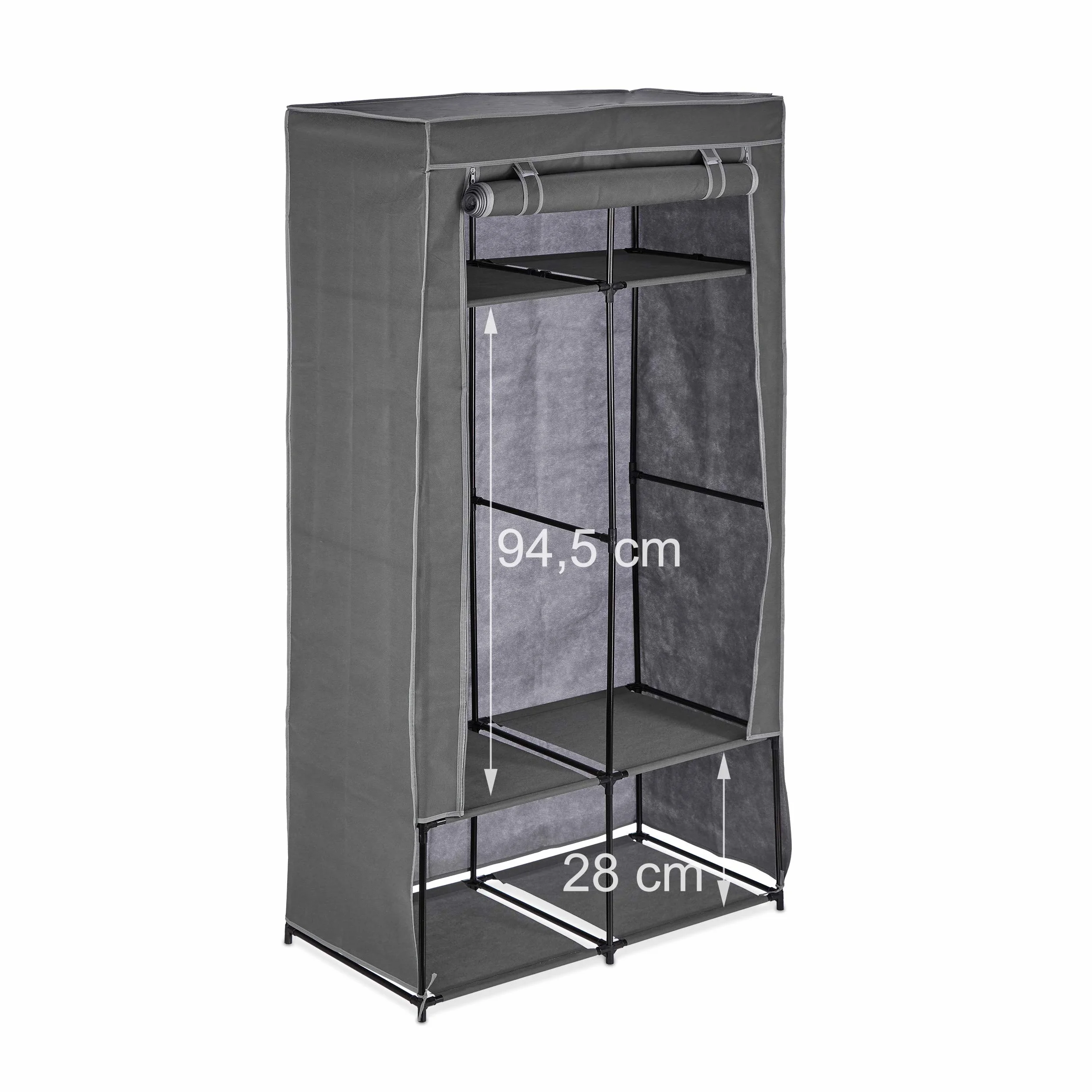 Relaxdays Szafa materiałowa, z 2 drążkami na ubrania i 6 półkami, wys. x szer. x gł.: 172 x 90 x 45 cm, stabilna, składana szafa z obiciem, antracytowa