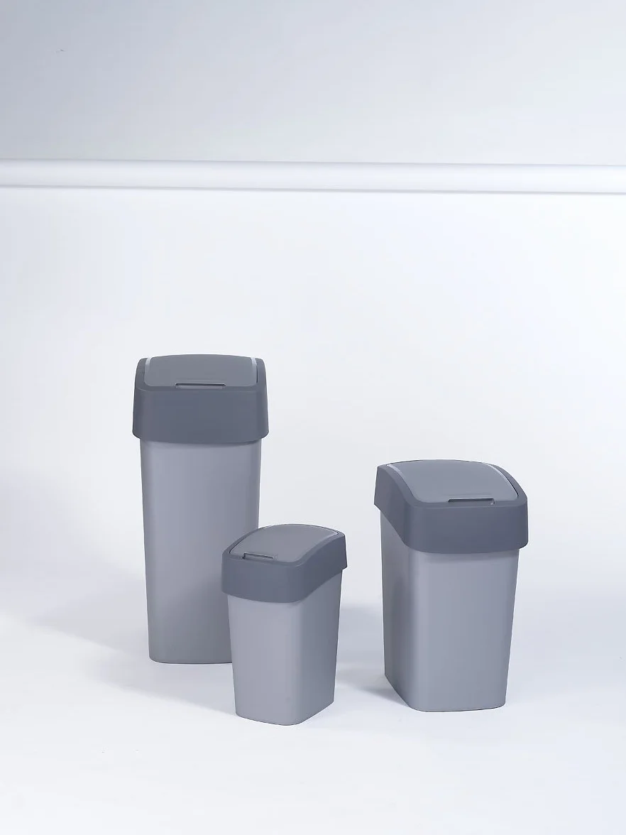 CURVER Kosz na śmieci "FLIP BIN" 50 l Pacific Flip Bin 50 l, plastik, srebrny/grafitowy, 29,4 x 37,6 x 65,3
