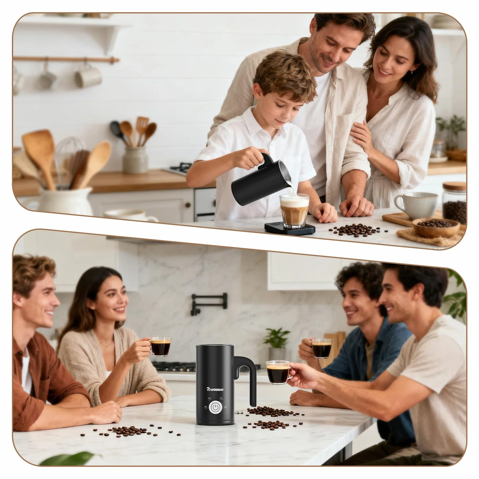 4-w-1 Elektryczny spieniacz do mleka 600W Automatyczny spieniacz do mleka o pojemności 300 ml do gorącej i zimnej pianki mlecznej, latte, cappuccino