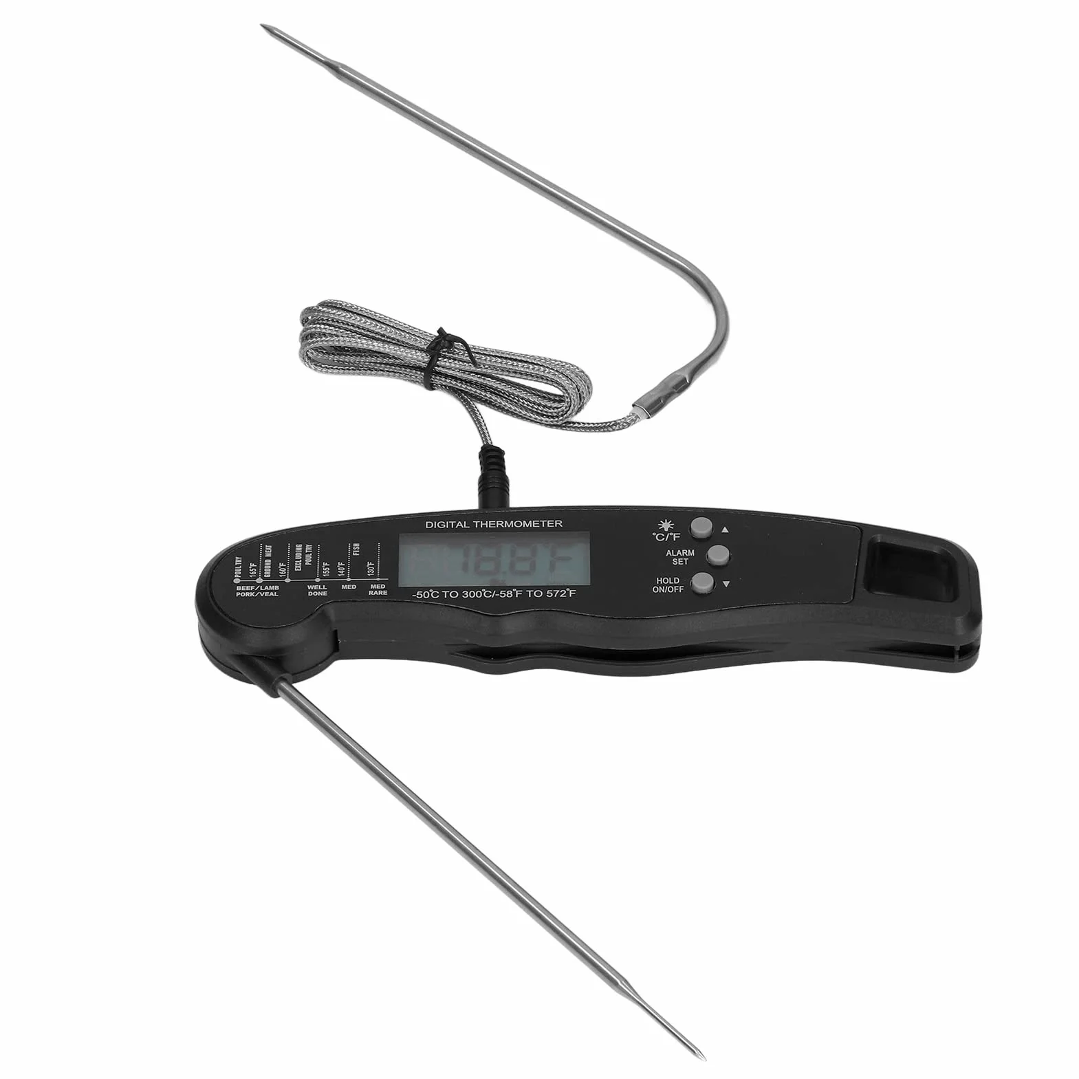 Termometr Spożywczy z podwójną sondą, Przenośny Termometr Cyfrowy LCD Termometr do Gotowania, Termometry Mięsne Zasilane Bateryjnie Termometr Kuchenny do Grillowania (Czarny)