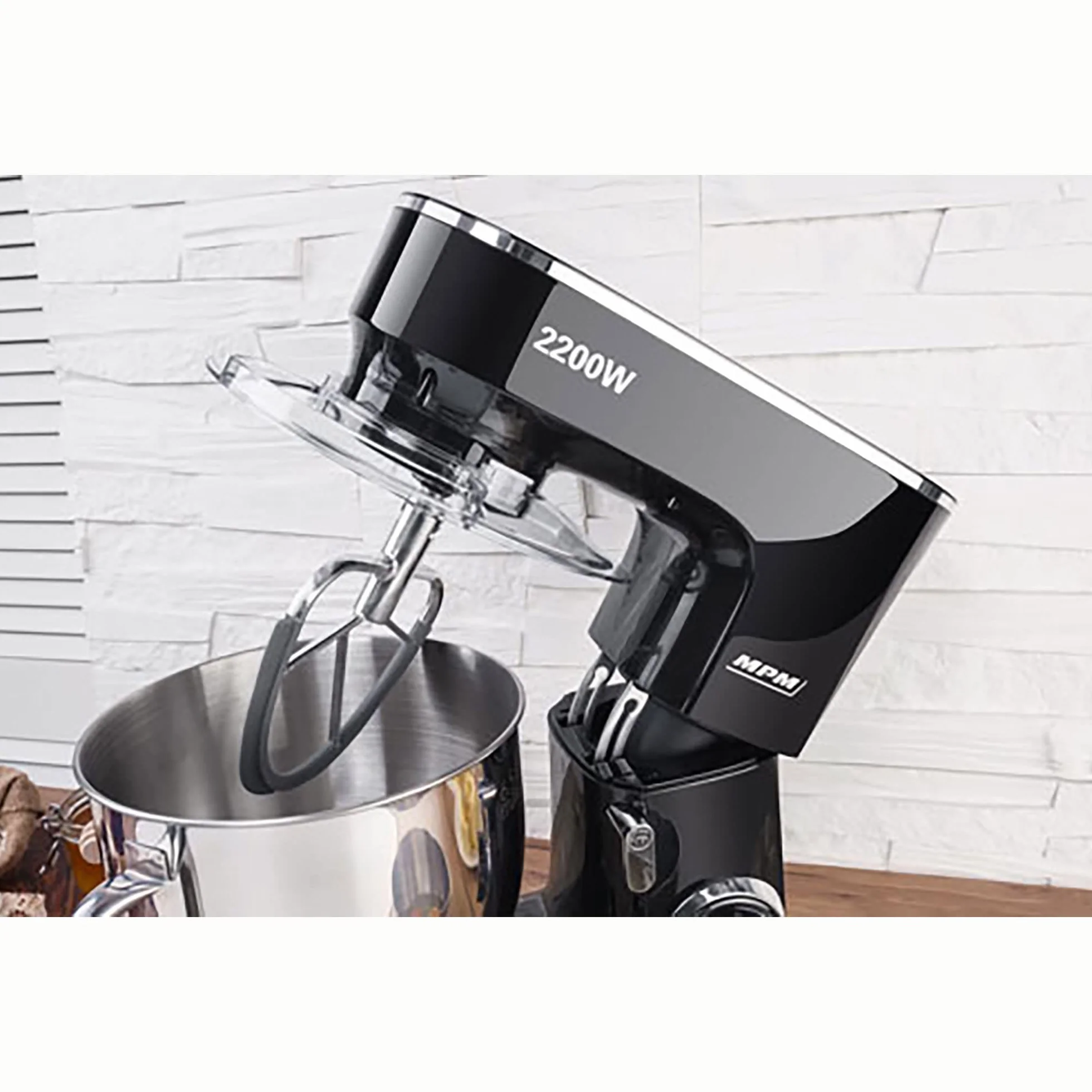 MPM MRK-19B robot kuchenny, piekarnia, profesjonalny blender, ugniatarka, ciasto, orbital + waga, 2200 W, maks. 6,5 l, miska ze stali nierdzewnej, 6 stopni prędkości + funkcja pulsu, system