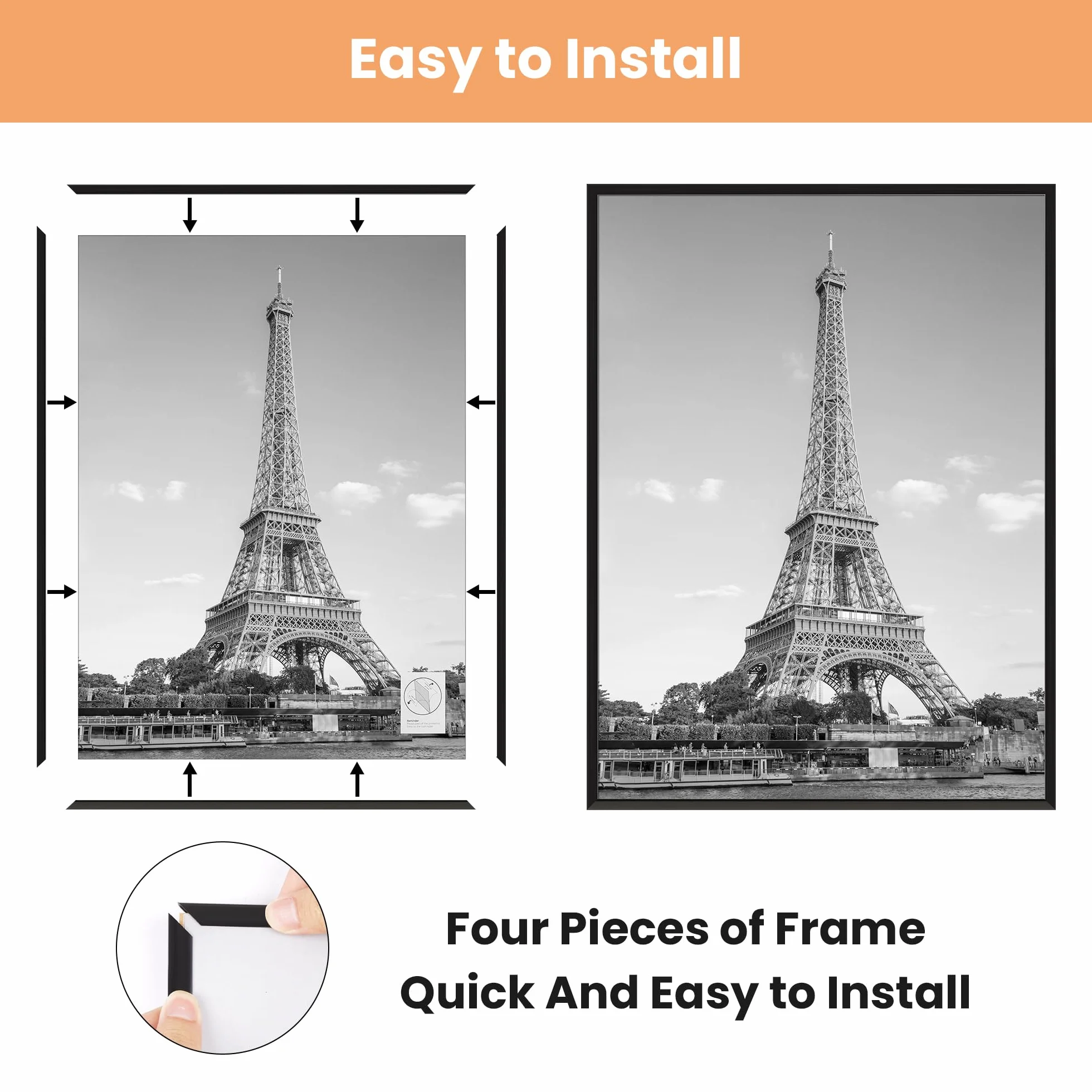 upsimples 3 Pack ramek na zdjęcia 40x60, 40x60 cm rama na zdjęcia czarna do fotogalerii, wkładka, montaż poziomy lub pionowy na ścianie
