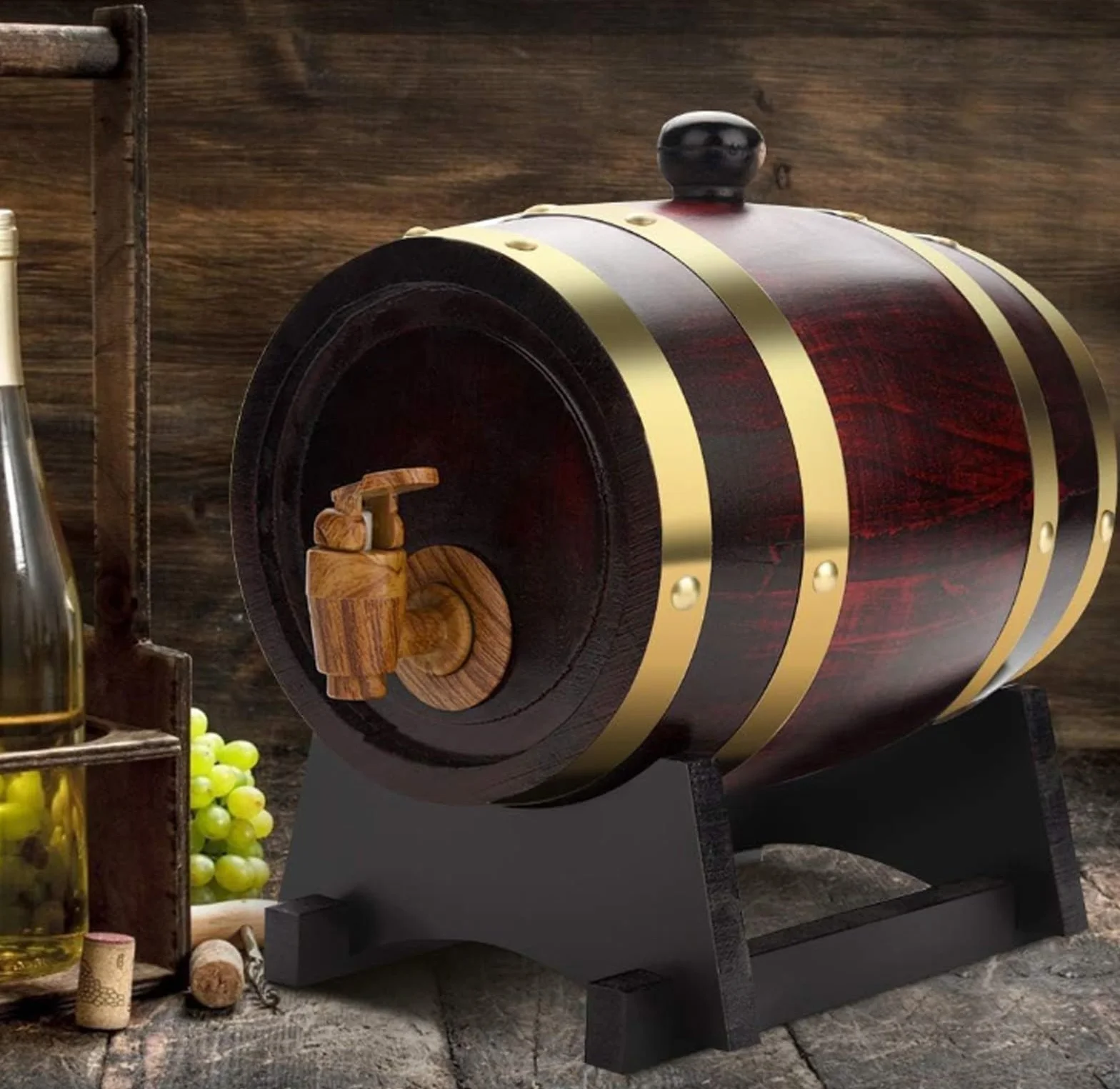Dozownik do wina z drewna Vintage 3 l/5 l / 10 l / 15 l / 20 l / 30 l / 50 l l / beczka do whisky whisky Beczka do piwa Brandy, Tequili i Whisky (E,10L)