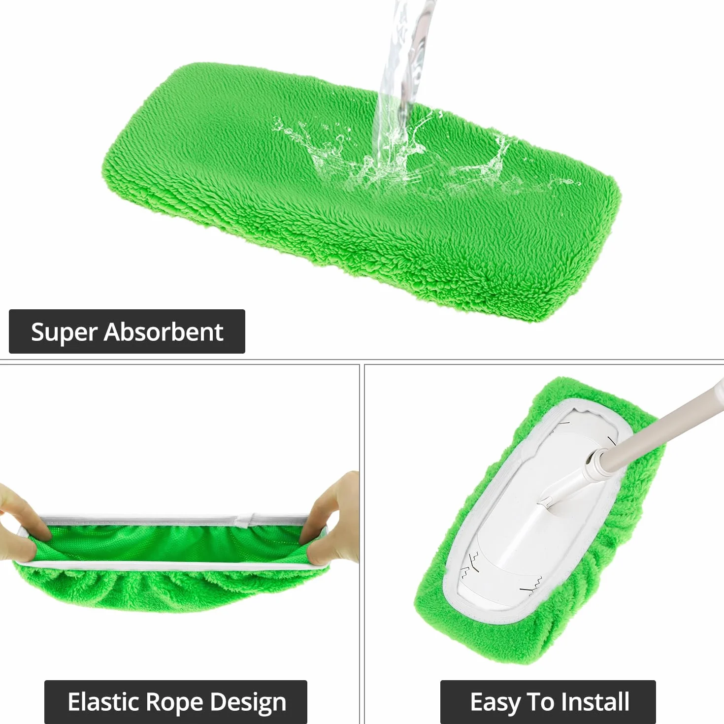 QWORK 8 szt. Mokre ściereczki wielokrotnego użytku z mikrofibry, kompatybilne z mopem Swiffer, 25,4 x 11,5 cm, do użytku na mokro i na sucho