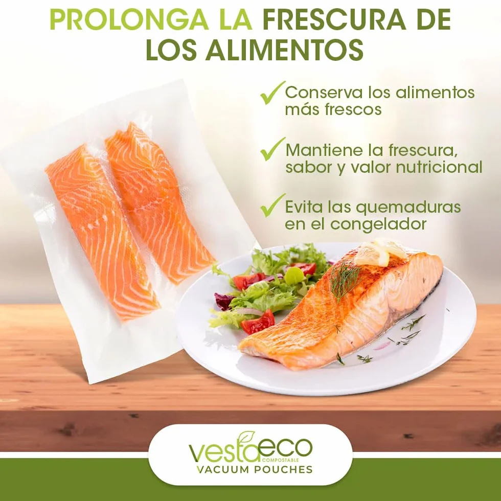 VestaEco worki próżniowe do zgrzewarki kompostowalne firmy Vesta Precision – 50 sztuk – certyfikowane – przezroczyste i wytłaczane – 20 x 30 cm