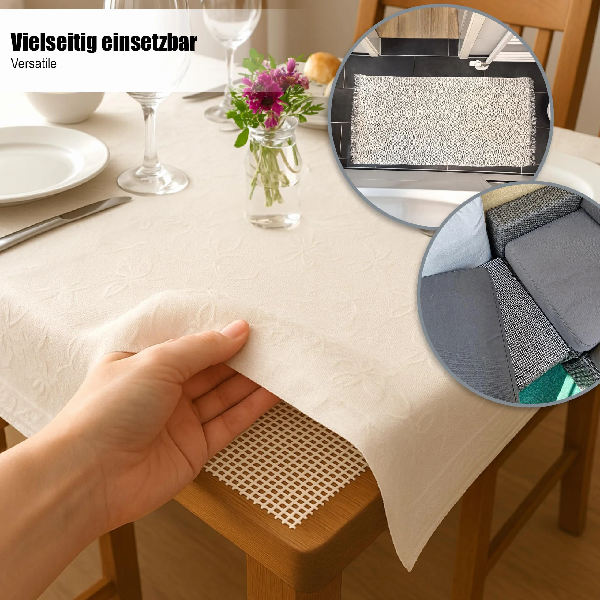 COM-FOUR® Mata antyposlizgowa do dywanu - podkladka pod dywan 210x150 cm - stoper do dywanu - mata antyposlizgowa w kolorze bialym - mata do szuflady z mozliwoscia przyciecia