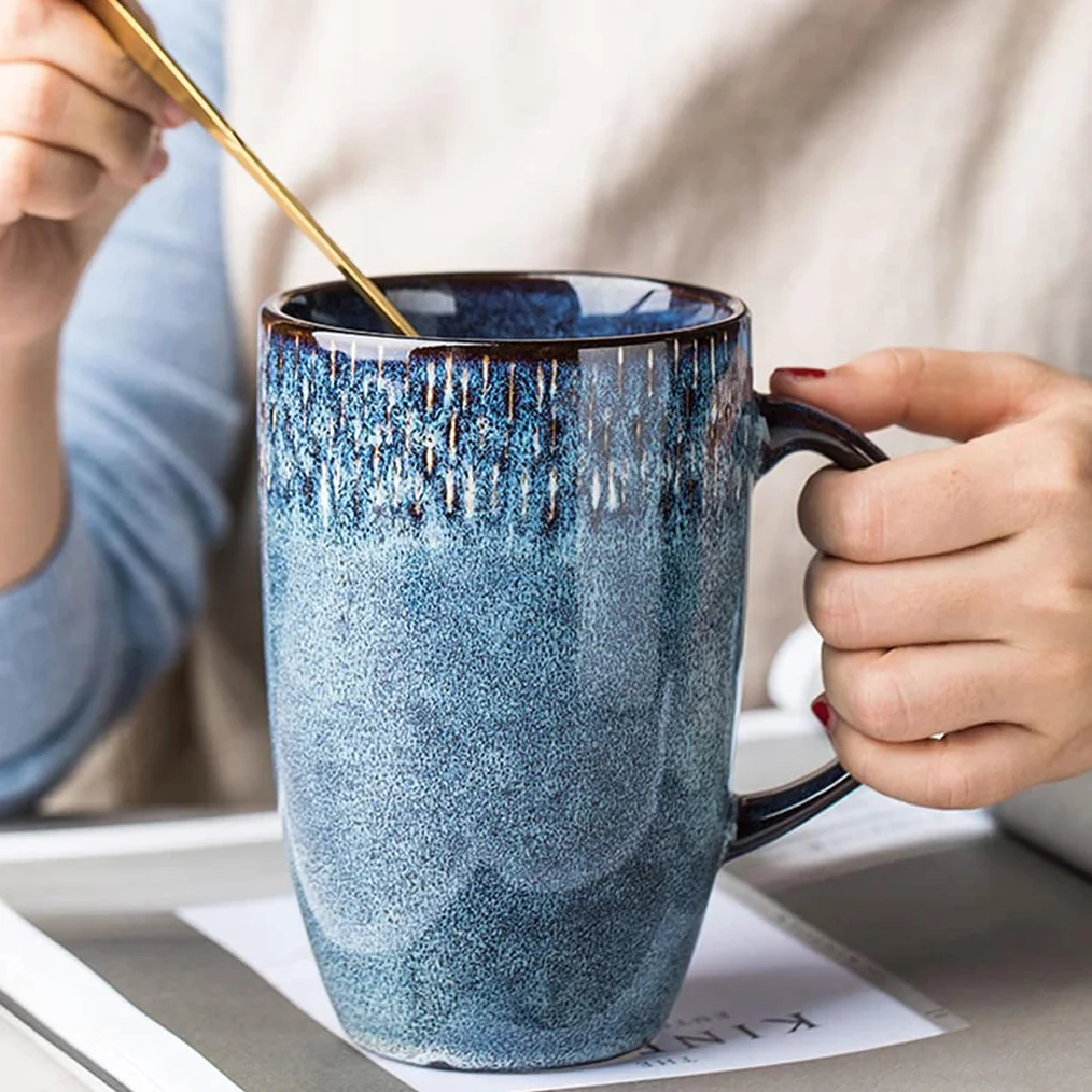 Duży kubek do kawy, wykwintne retro ceramiczne kubki do kawy kubki na mleko porcelanowa filiżanka do herbaty piękny prezent urodzinowy dla przyjaciół / członków rodziny, nadaje się do zmywarki i kuchenki mikrofalowej G