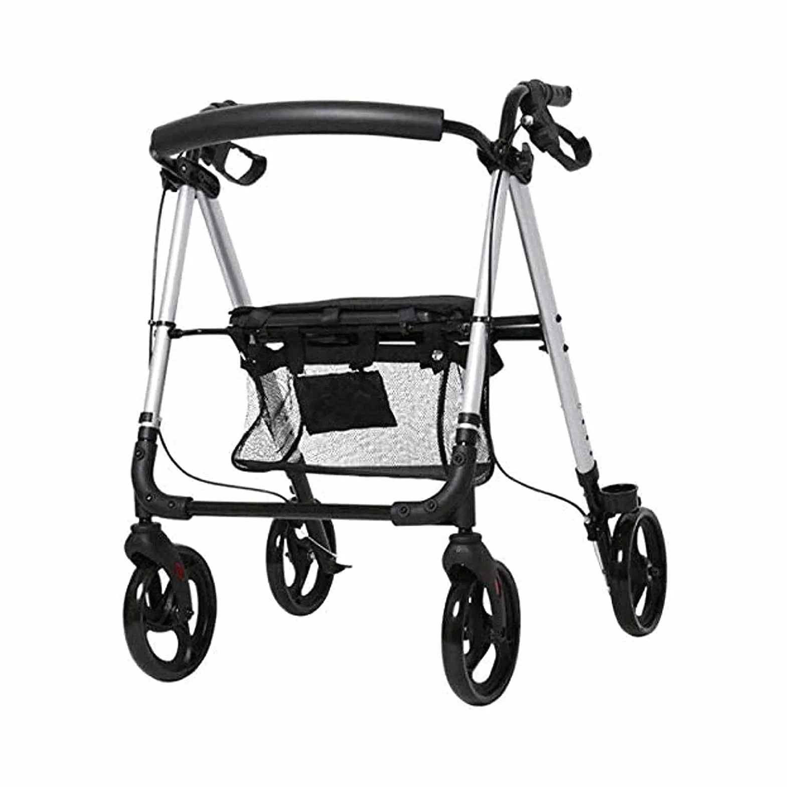 Rollator Walker Pomoce do poruszania się Wózek na zakupy Walker Lekka rama do chodzenia Mobilność Składany z siedziskiem i torbą 4 koła dla osób starszych Podwójny komfort The New