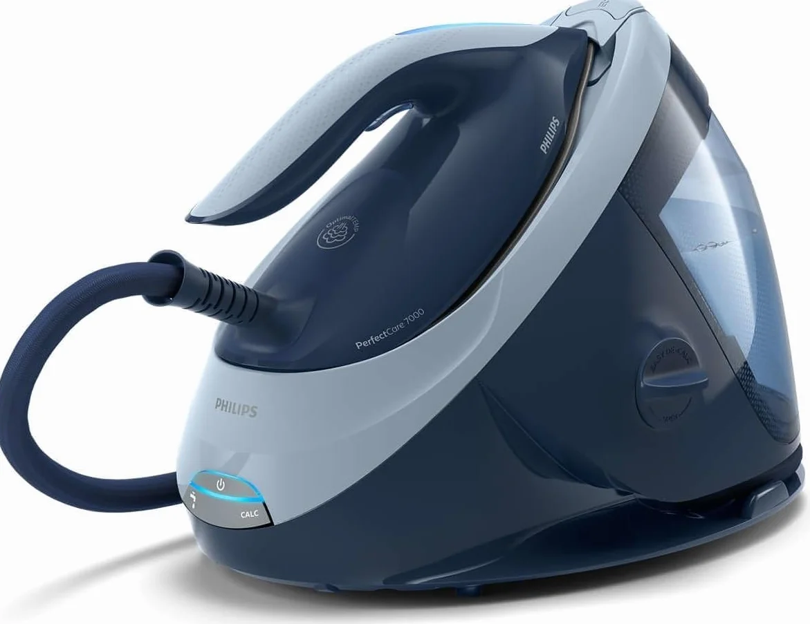 Philips PerfectCare z Serii 7000 - Generator pary 2100 W, Uderzenie Pary 600g, Ciśnienie 8,0 Barów, Technologia OptimalTEMP, Zbiornik o Pojemności 1,8 l, Kolor Granatowy (PSG7030/20)