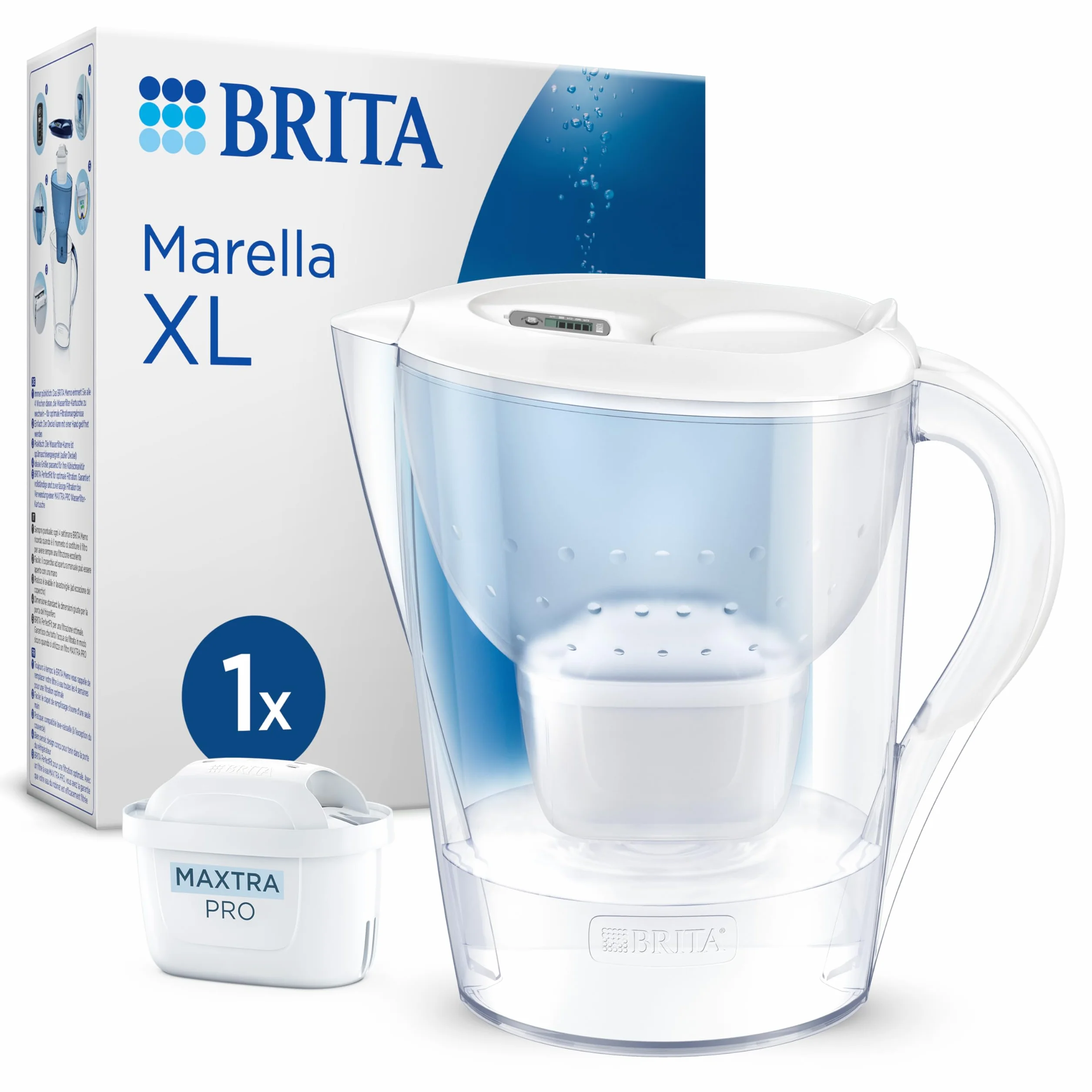 BRITA Dzbanek filtrujący Marella XL (3,5 l) z 1 oryginalnym filtrem BRITA MAXTRA PRO Pure Performance redukującym chlor, kamień, PFAS i metale – elegancja i funkcjonalność